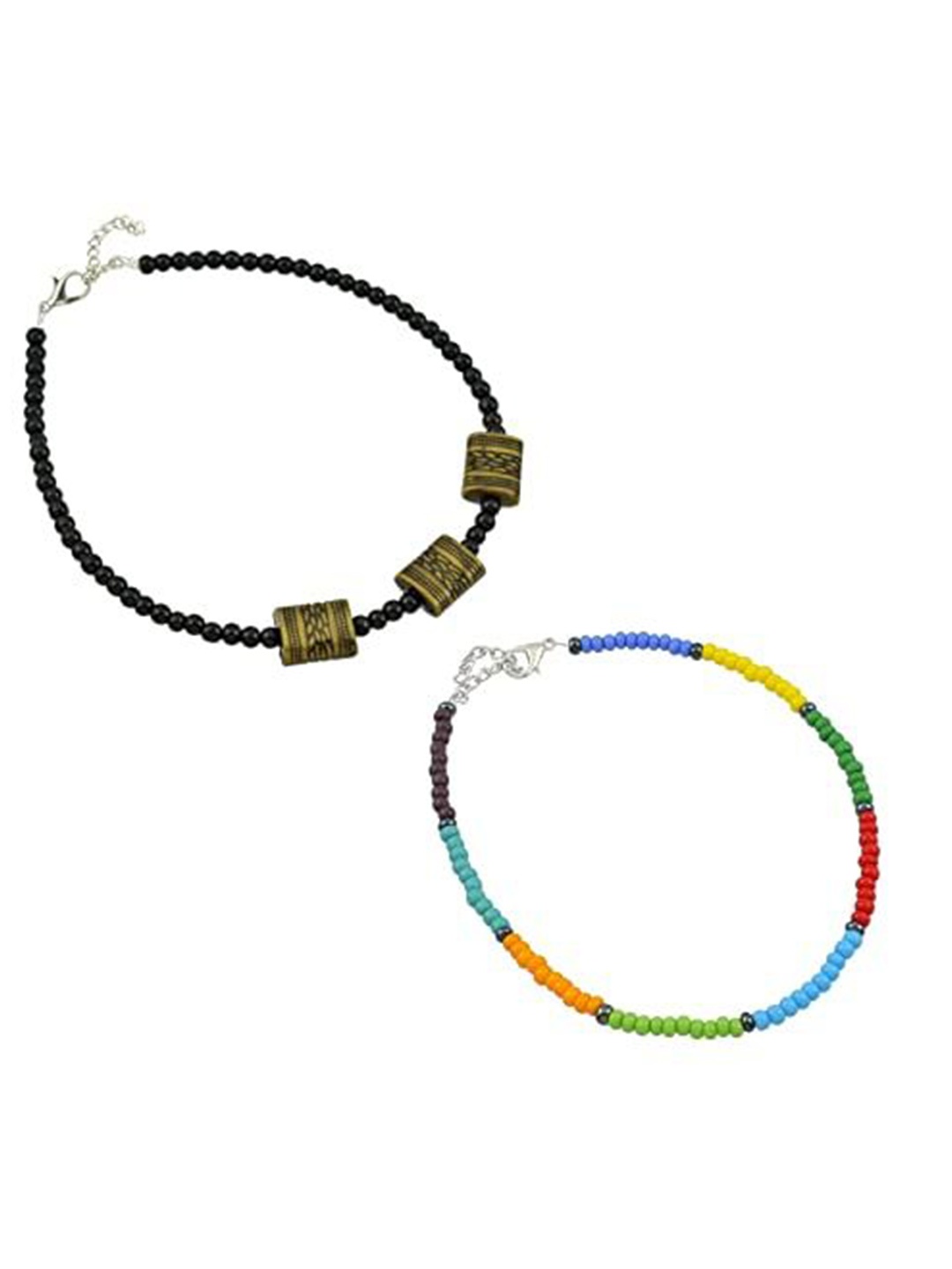 

HIGH TRENDZ Women Set of 2 Anklets, Black