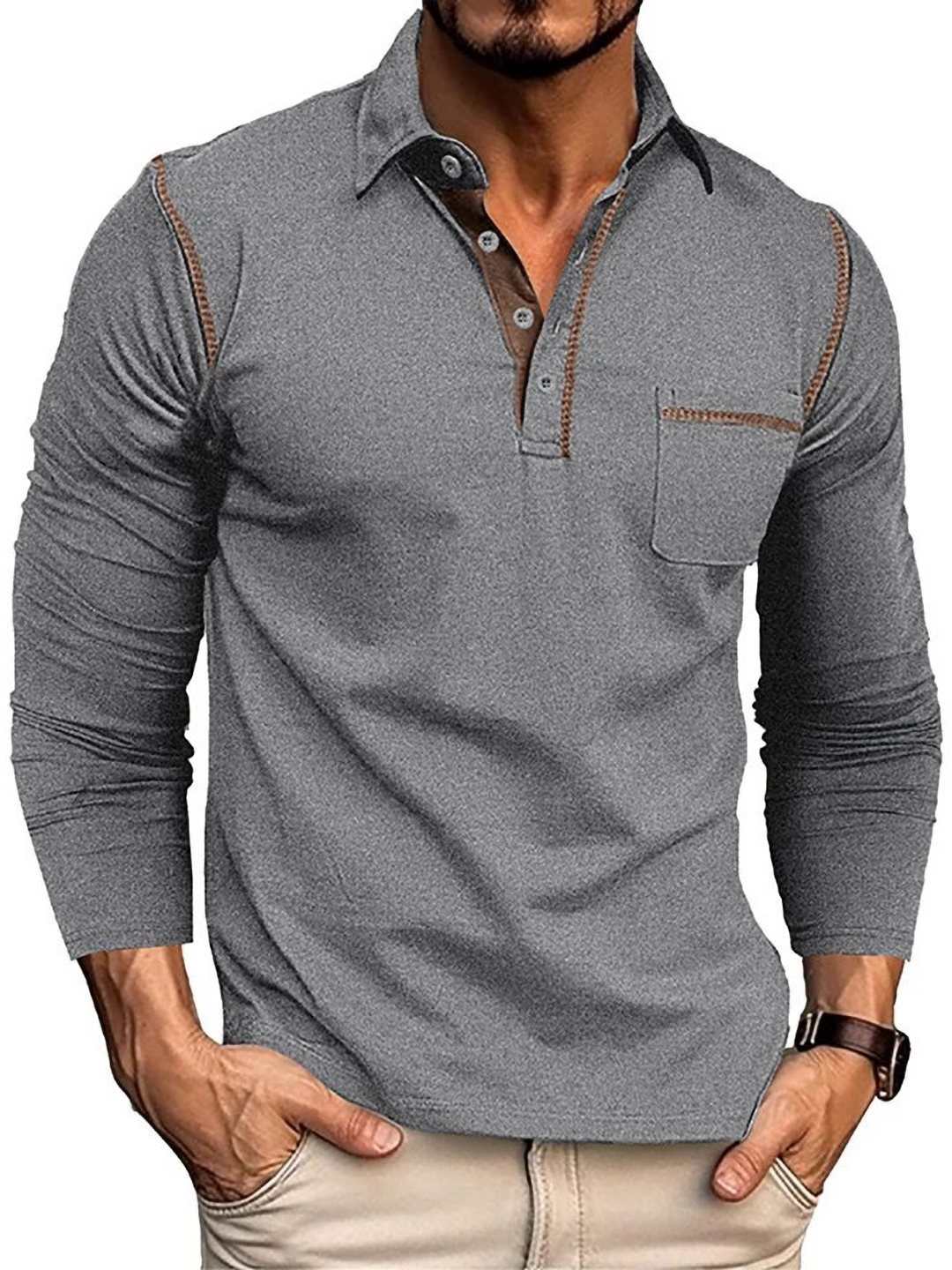 

StyleCast x Revolte Men Polo Collar T-shirt, Grey