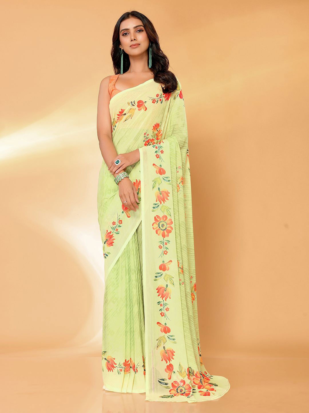 

KALINI Floral Poly Georgette Saree, Green