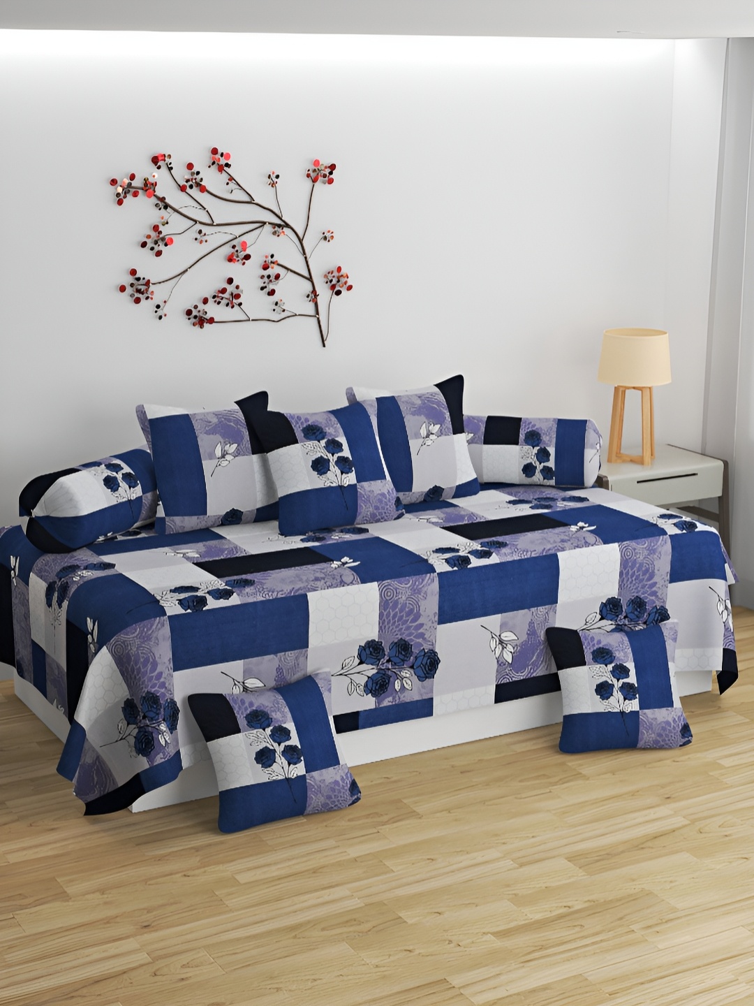 

BELVOSTUM Set Of 8 Blue & Grey Floral-PrintedDiwanSet