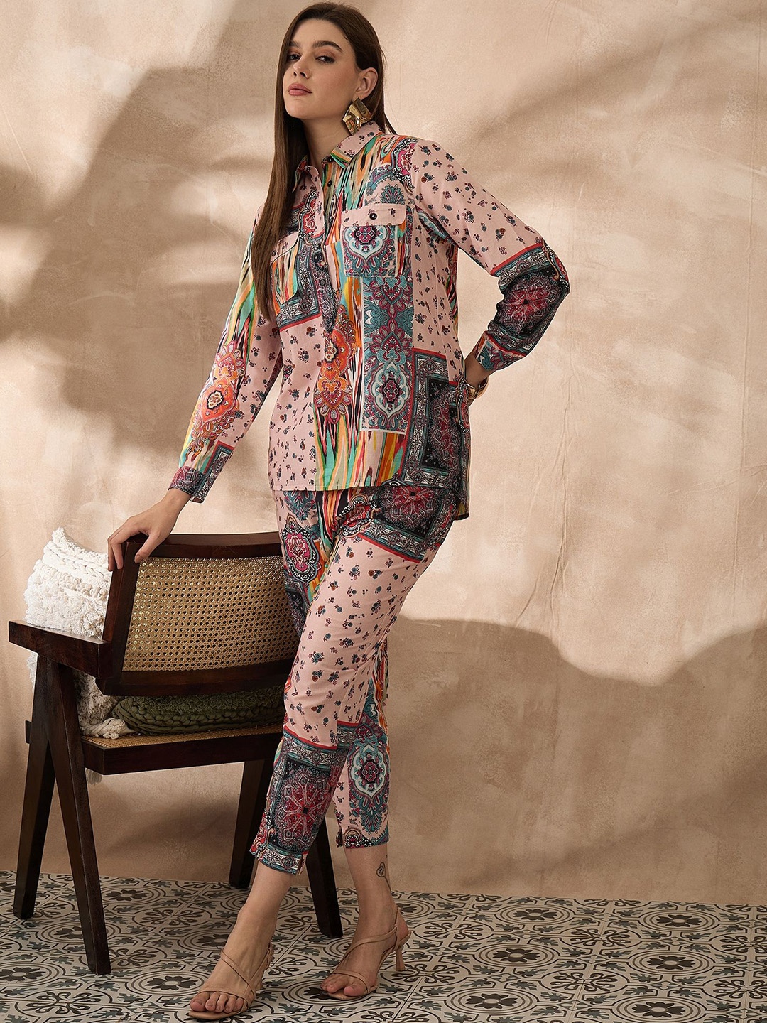 

all about you Printed Shirt With Trousers Co-Ords Set, Beige