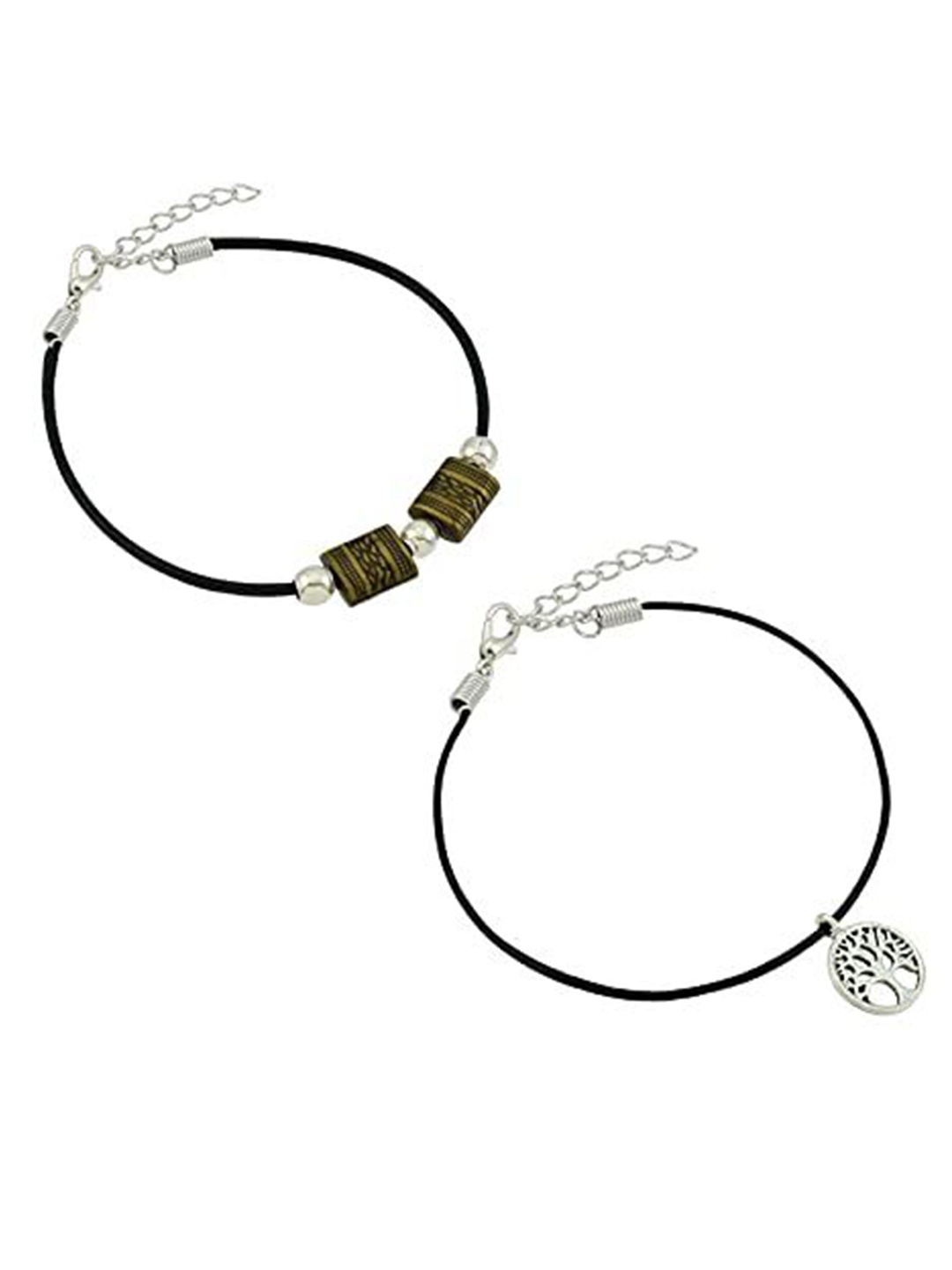 

HIGH TRENDZ Women Set of 2 Anklets, Black