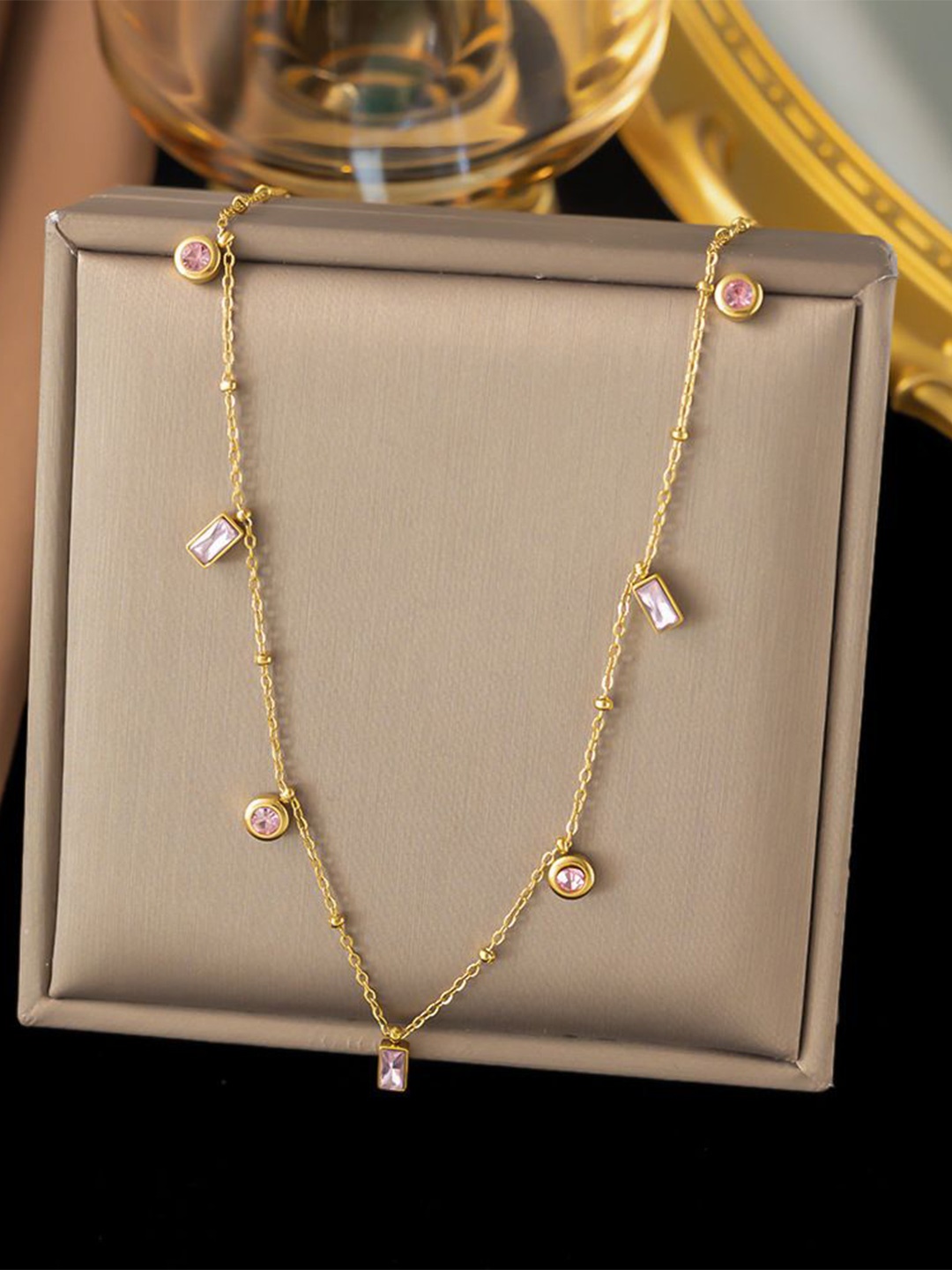 

Just Lil Things Stone Studded Minimal Chain, Gold