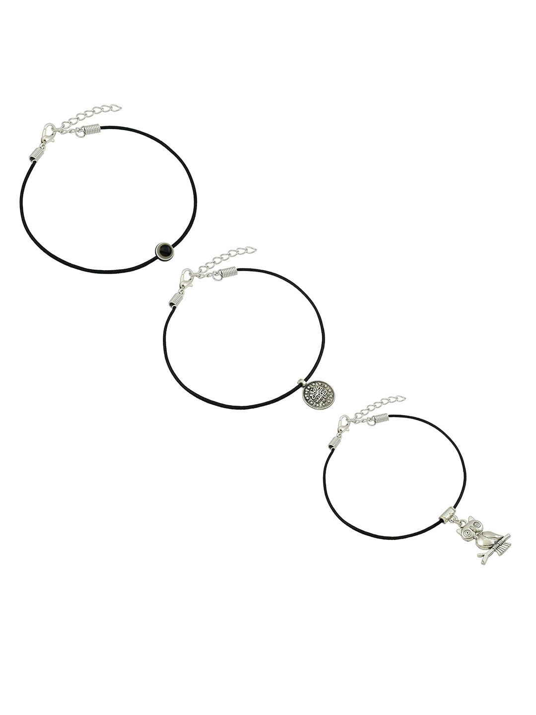 

HIGH TRENDZ Women Set of 3 Anklets, Black