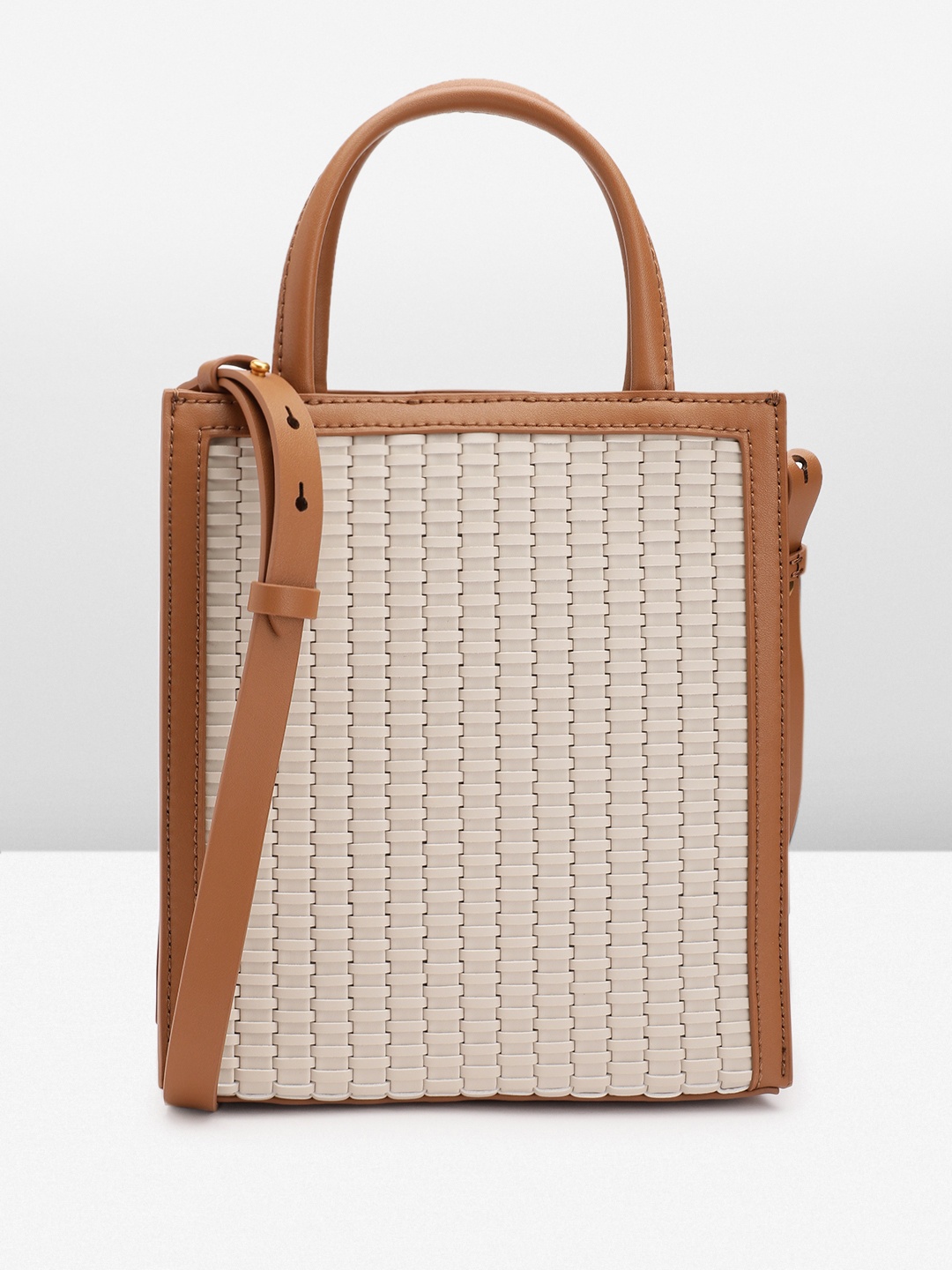 

CHARLES & KEITH Woven Design Structured Handheld Bag, Beige