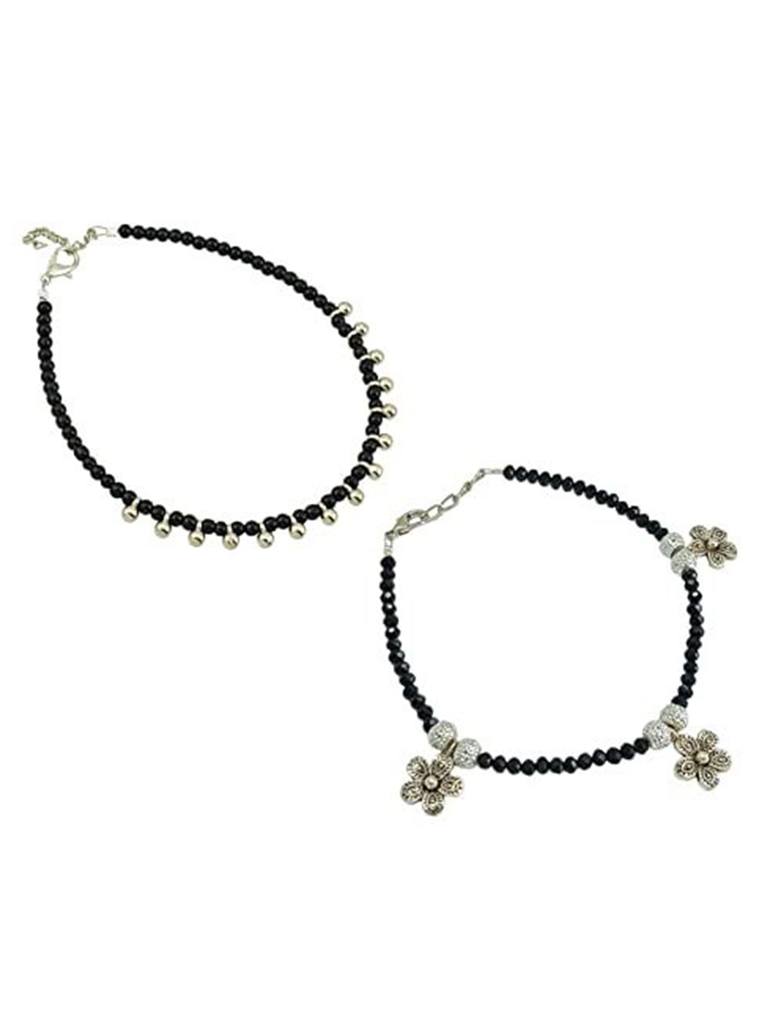 

HIGH TRENDZ Women Set of 2 Anklets, Black