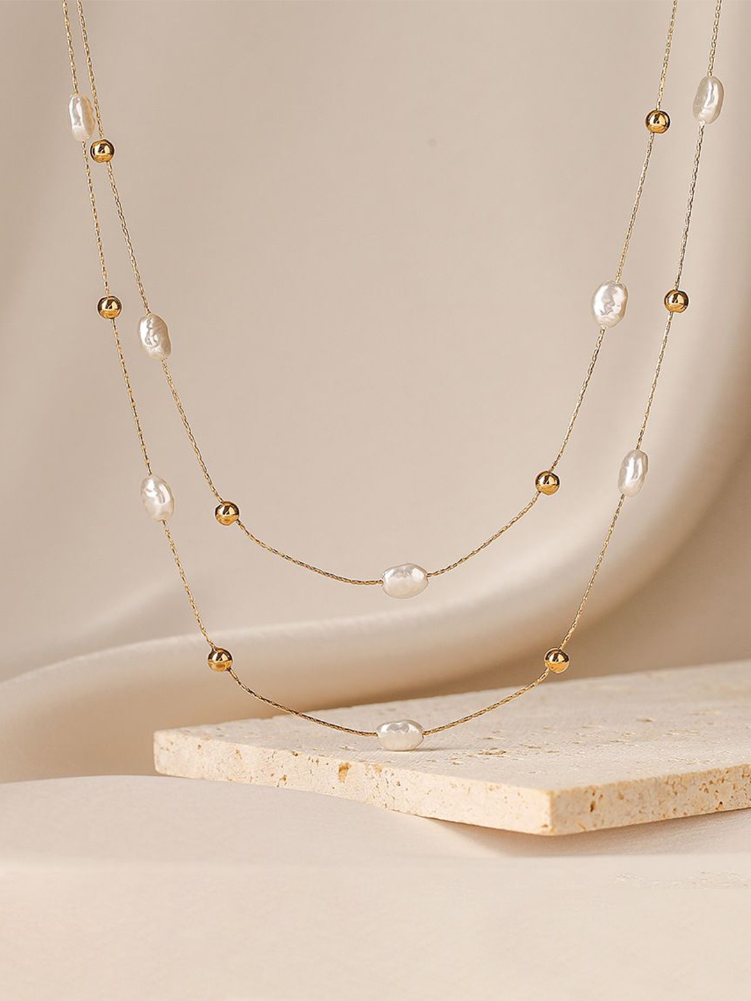 

Just Lil Things Pearls Beaded Layered Necklace, Gold