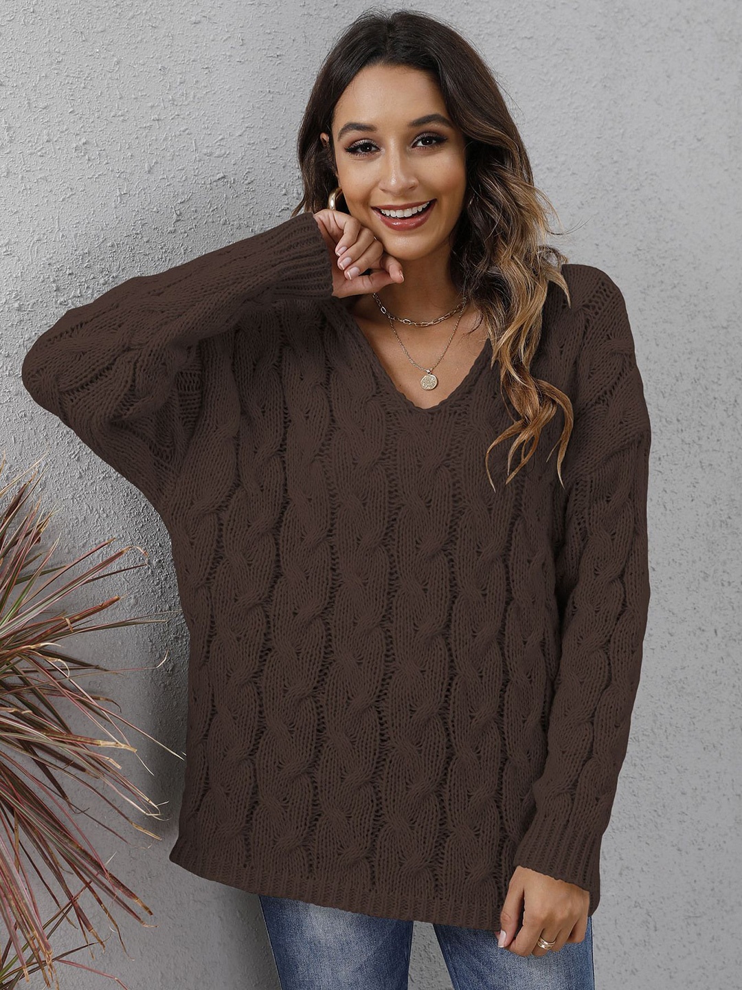 

StyleCast Women Cable Knit Pullover, Brown