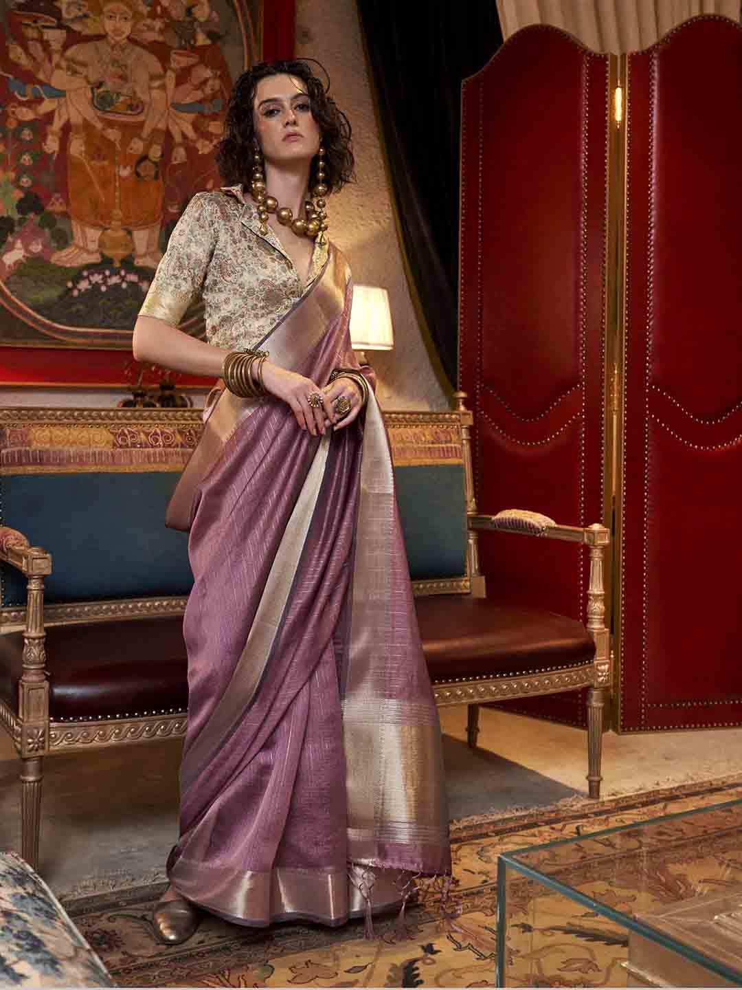 

Mitera Woven Design Zari Poly Chiffon Saree, Mauve