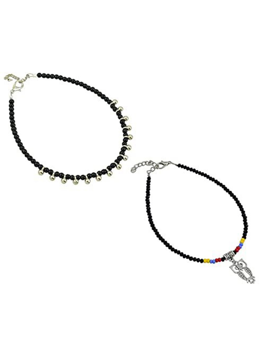 

HIGH TRENDZ Women Set of 2 Anklets, Black