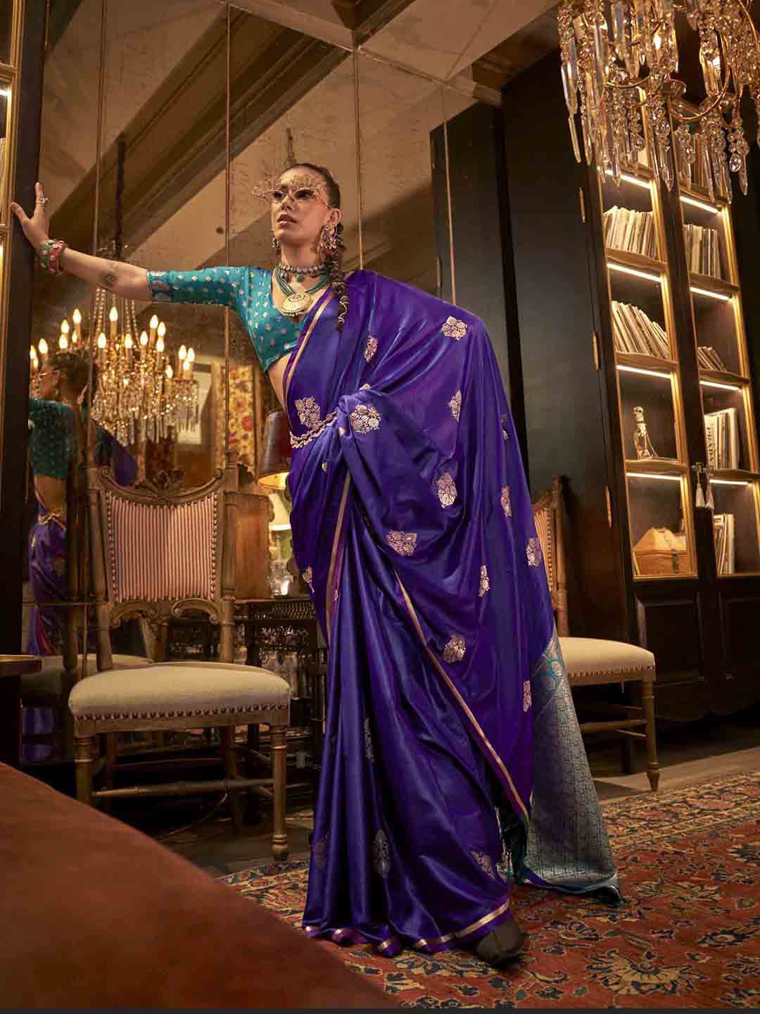 

Mitera Woven Design Zari Satin Saree, Purple