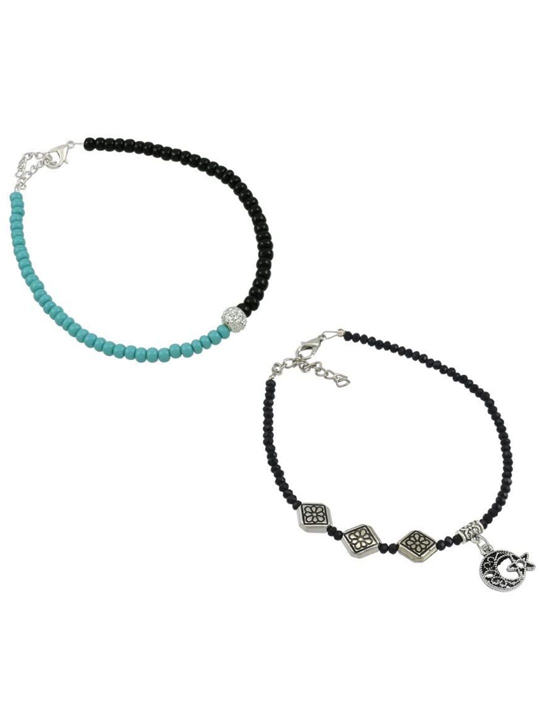 

HIGH TRENDZ Women Set of 2 Anklets, Black