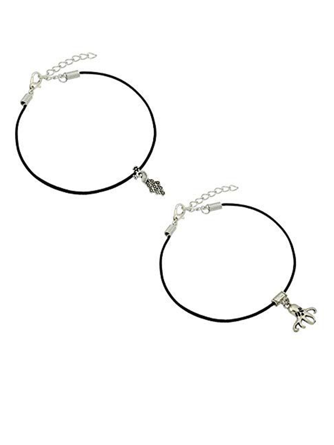 

HIGH TRENDZ Women Set of 2 Anklets, Black