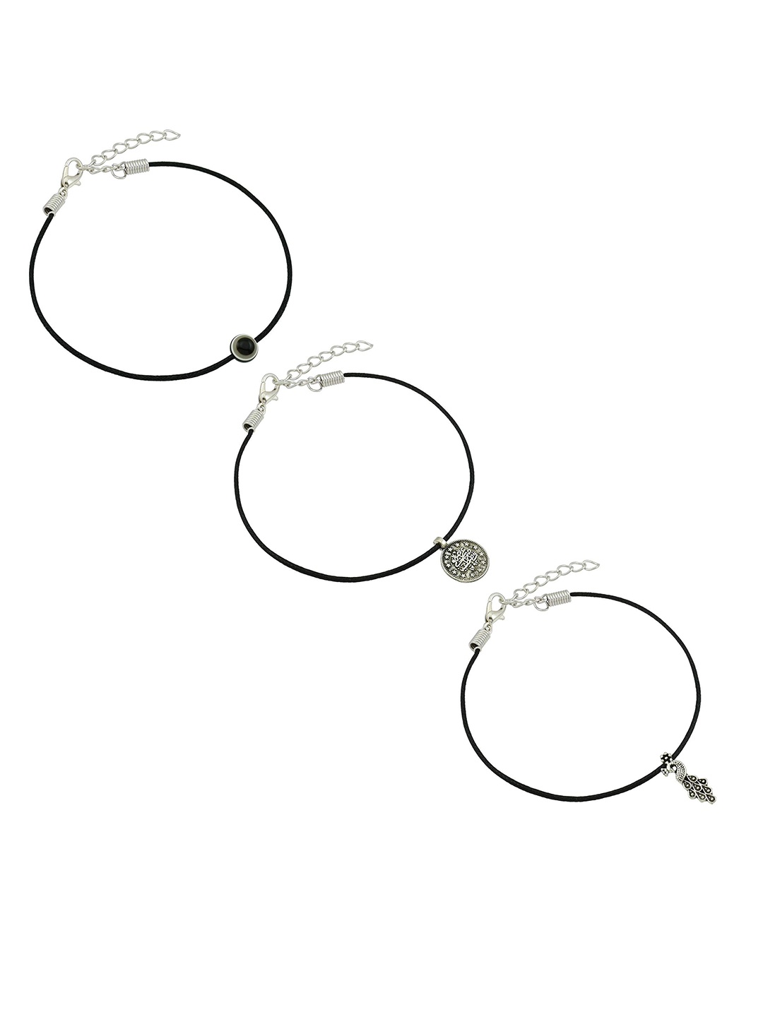 

HIGH TRENDZ Women Set of 3 Anklets, Black