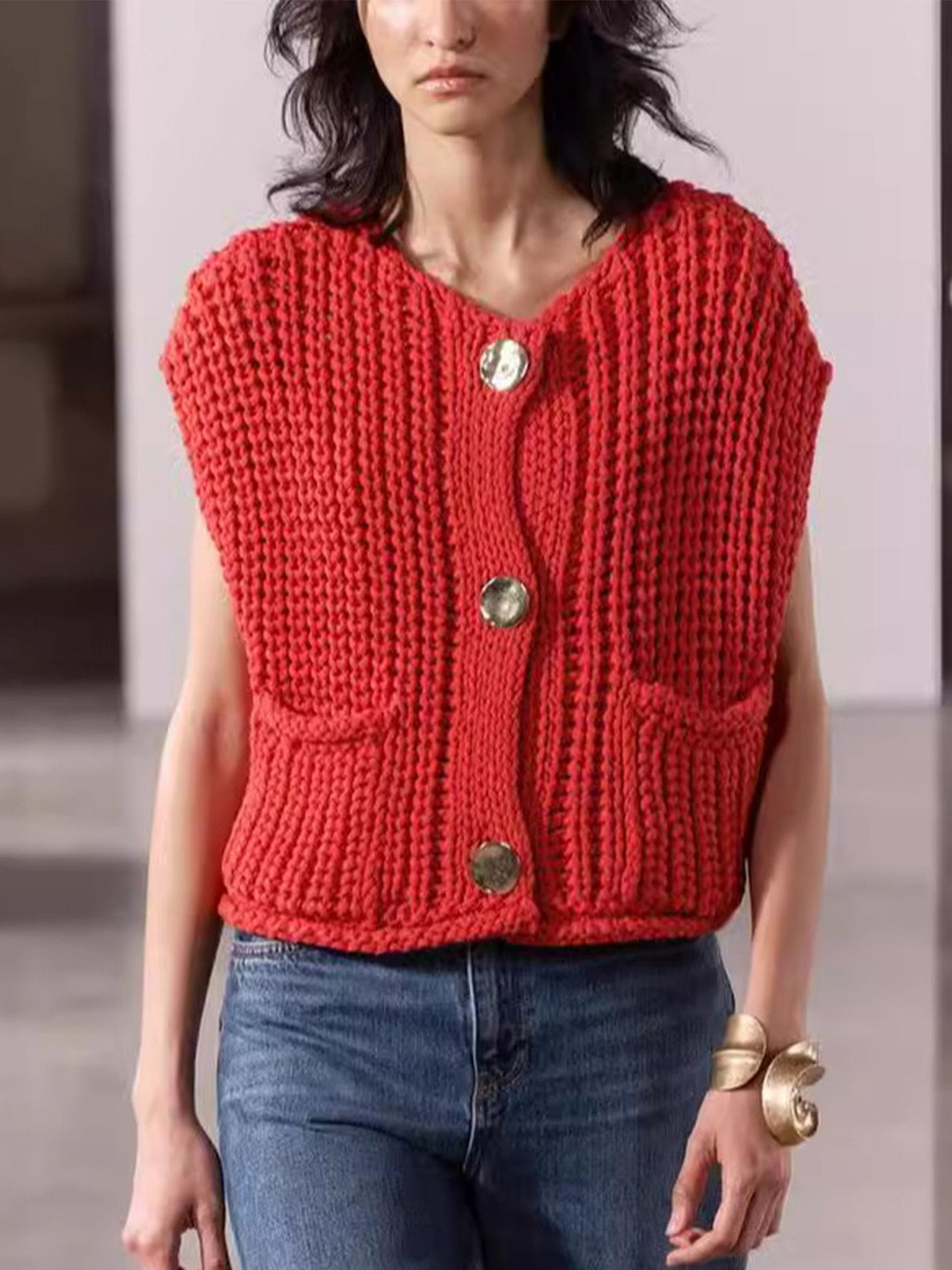 

LULU & SKY Women Cable Knit Cardigan, Red