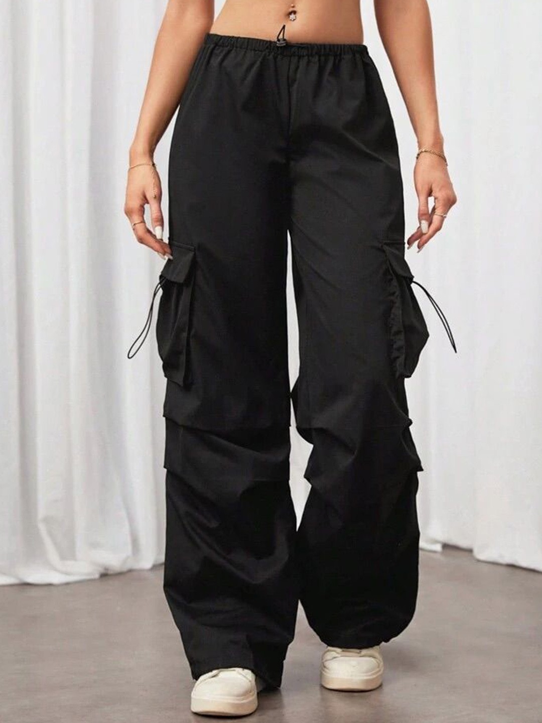 

TABADTOD Women Striped Relaxed Loose Fit Trousers, Black