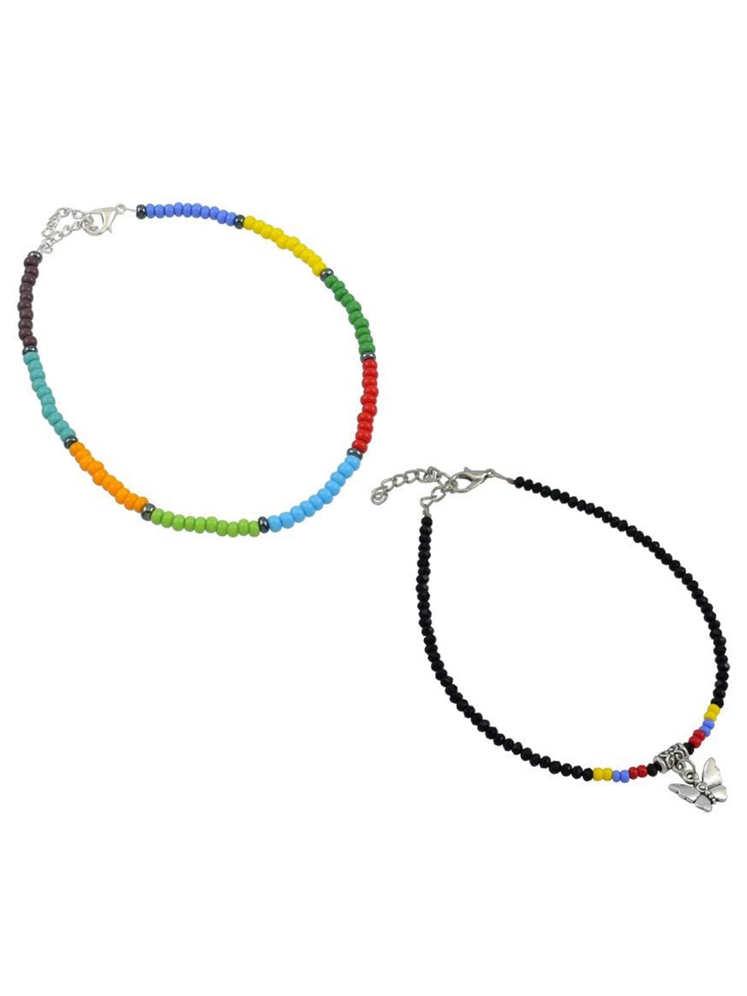 

HIGH TRENDZ Women Set of 2 Anklets, Black