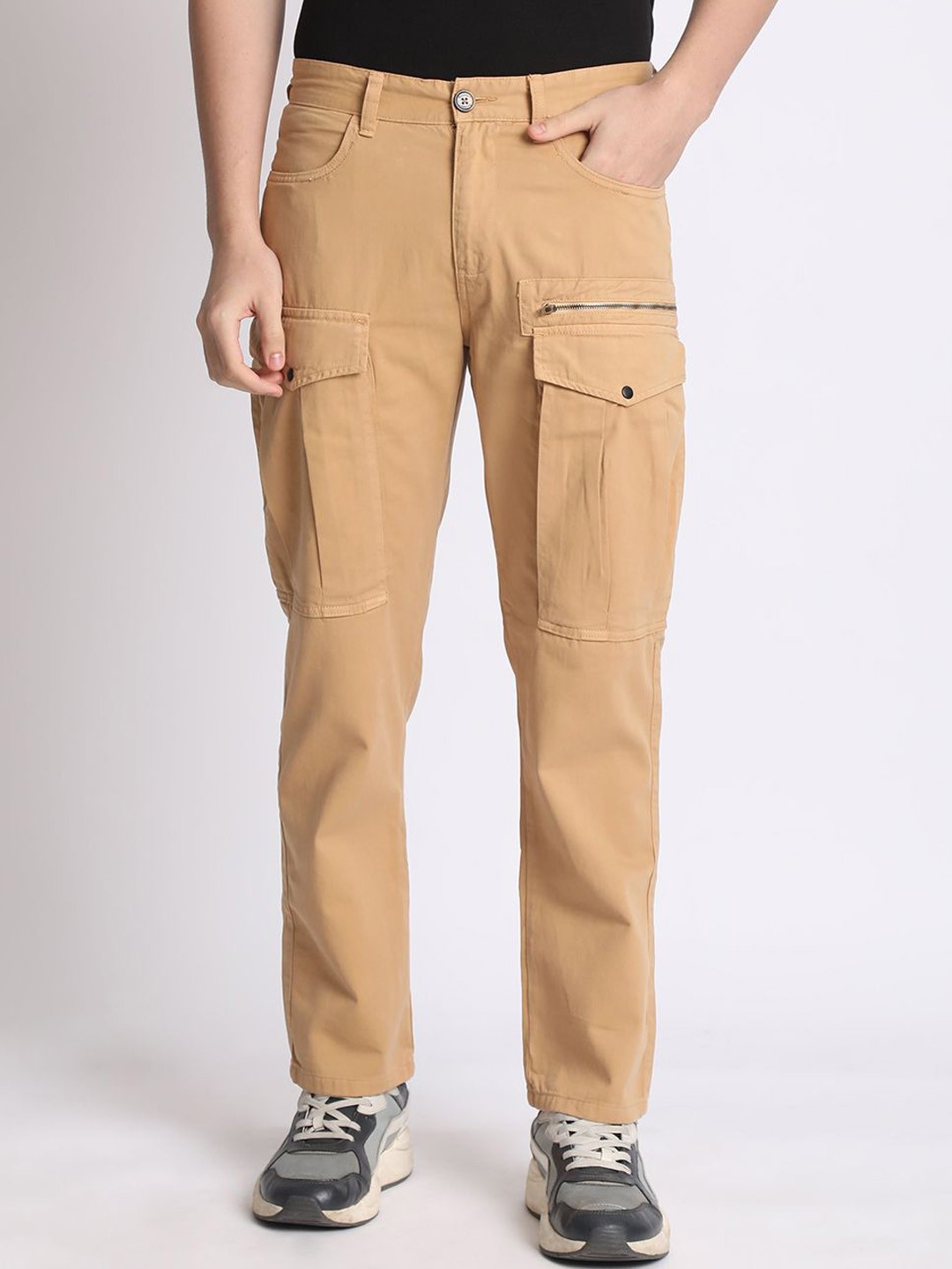 

The Roadster Lifestyle Co Pure Cotton Cargo Trousers With Zip Detail, Beige
