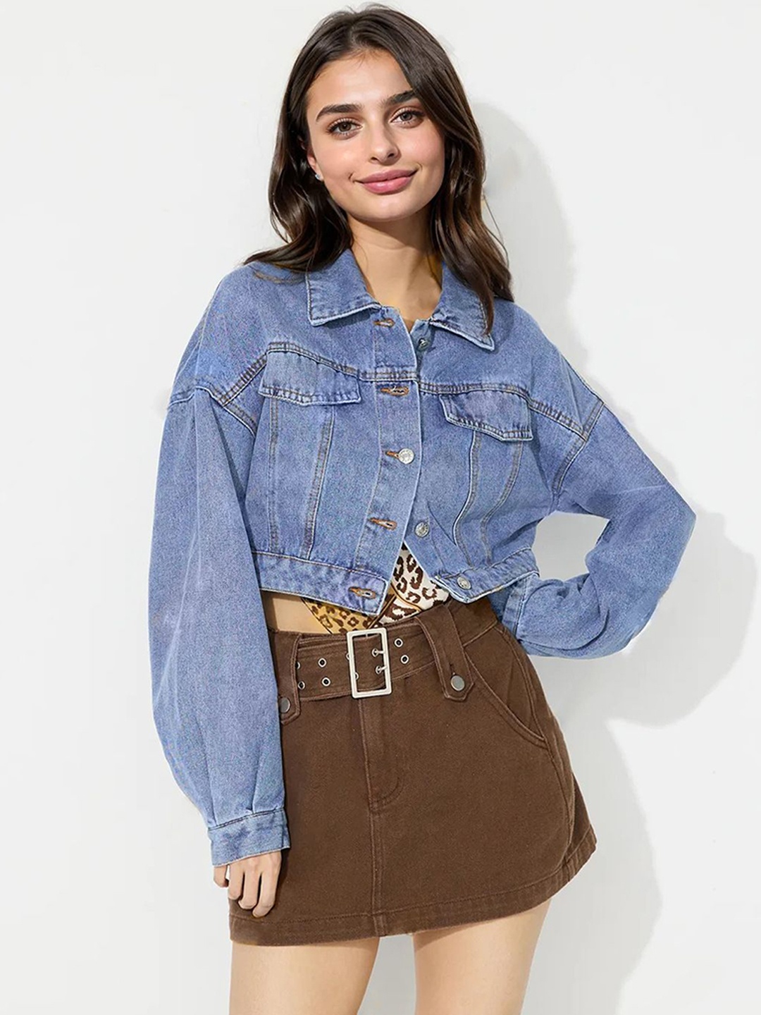 

StyleCast x Revolte Women Crop Denim Jacket, Blue