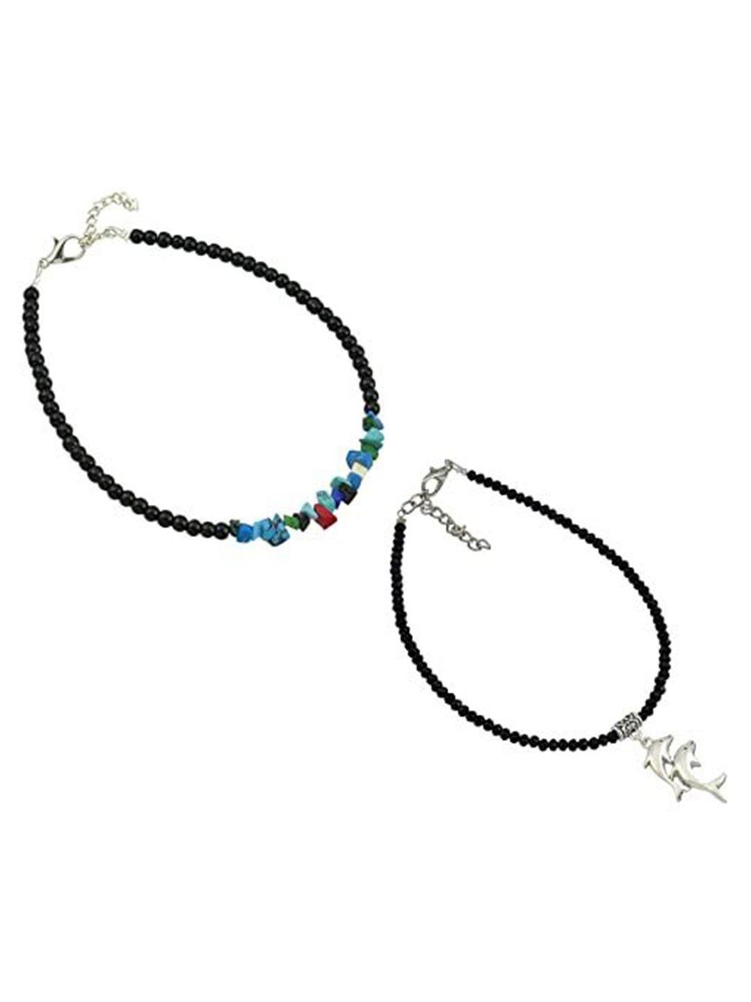 

HIGH TRENDZ Women Set of 2 Anklets, Black