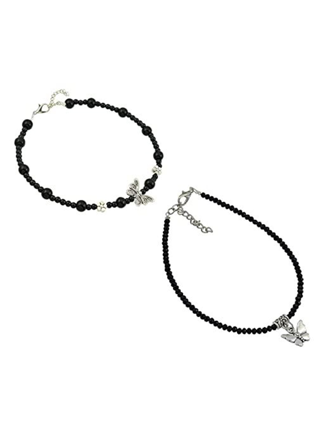 

HIGH TRENDZ Women Set of 2 Anklets, Black