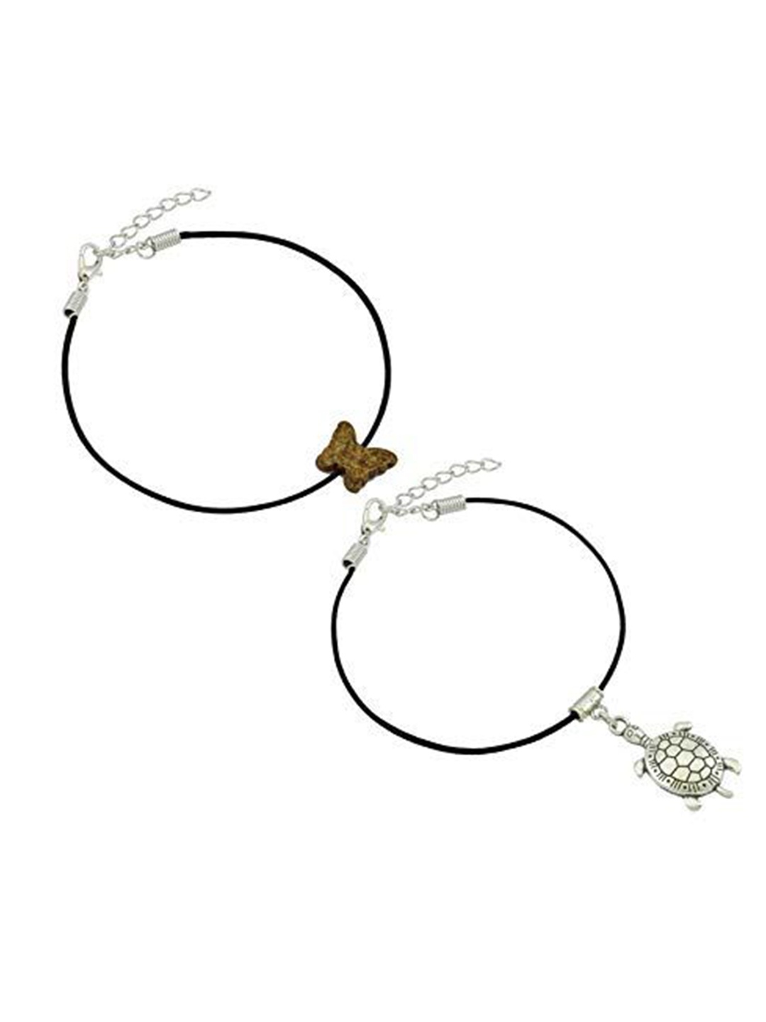 

HIGH TRENDZ Women Set of 2 Anklets, Black
