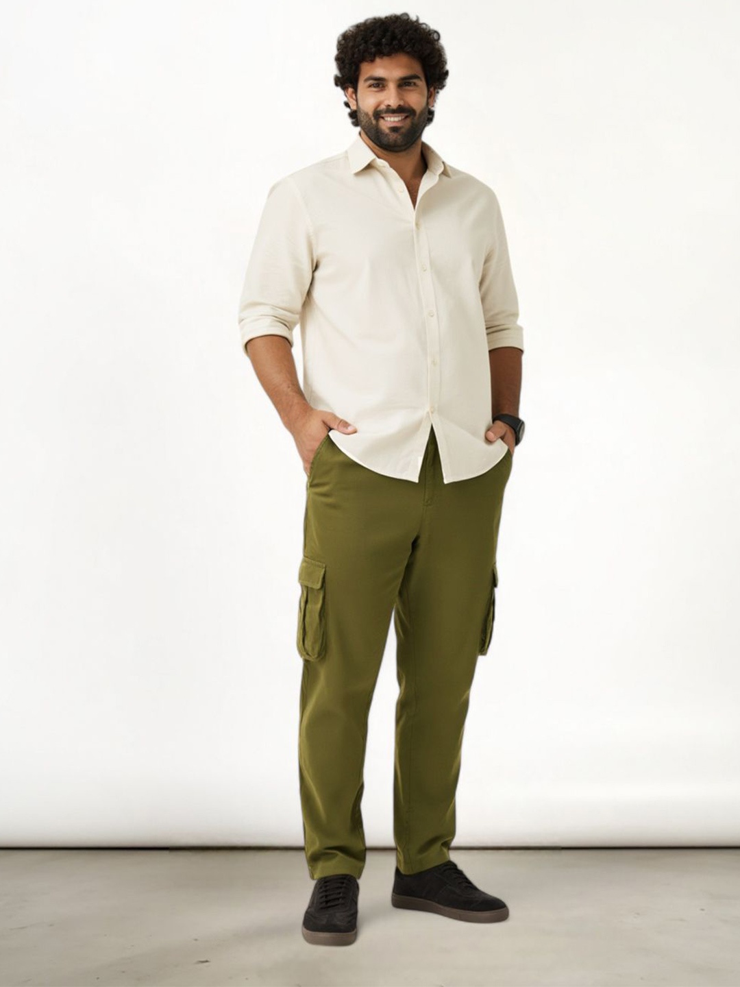 

The Pant Project Men Plus Size Comfort Slim Fit Cargos Trousers, Olive