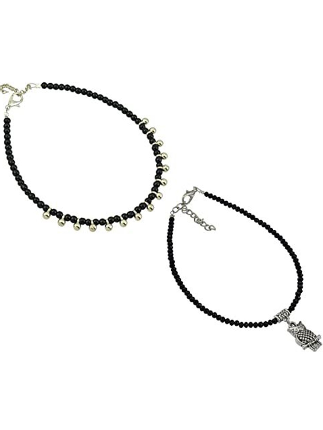 

HIGH TRENDZ Women Set of 2 Anklets, Black