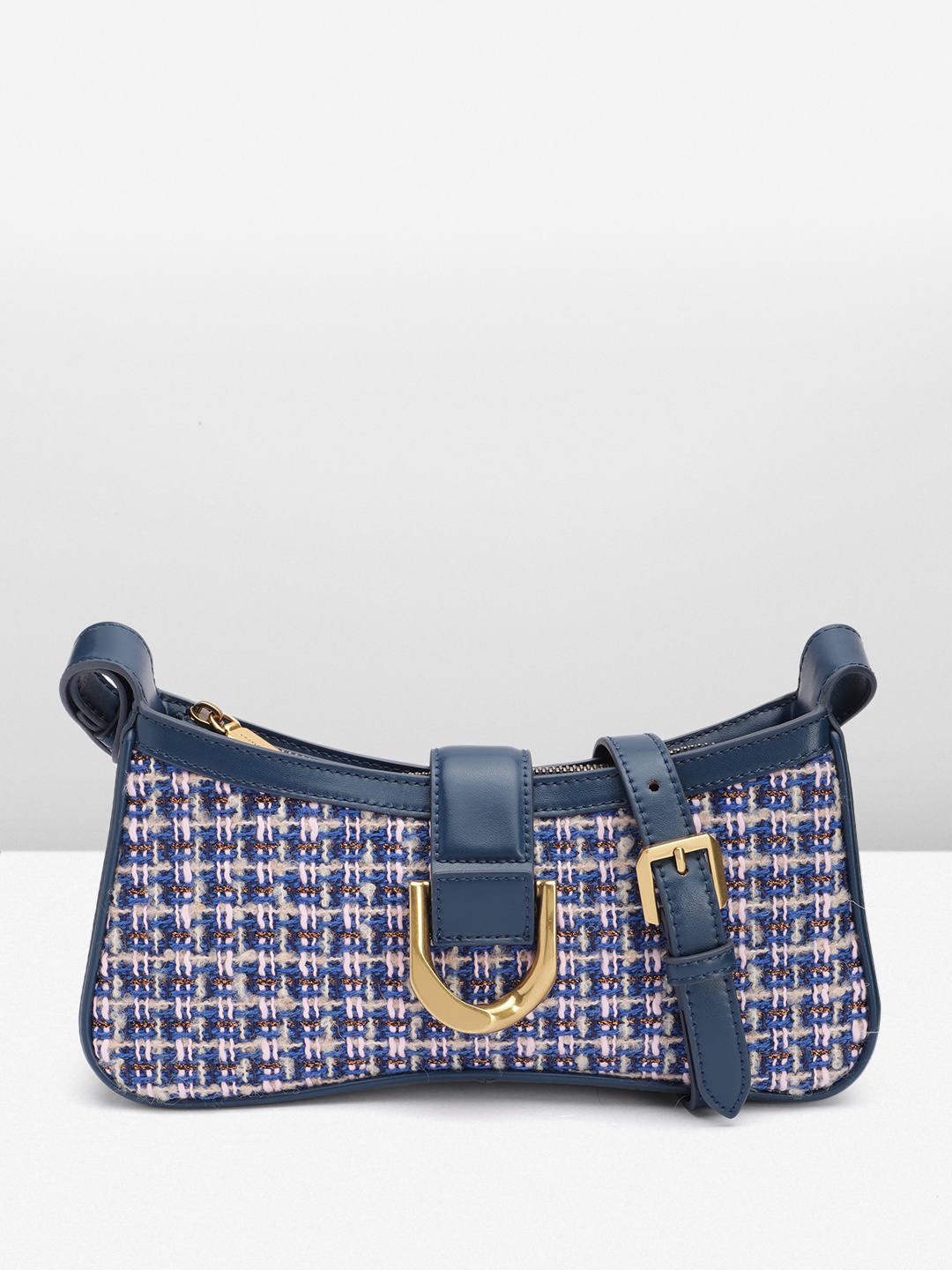 

CHARLES & KEITH Checked Structured Shoulder Bag, Navy blue