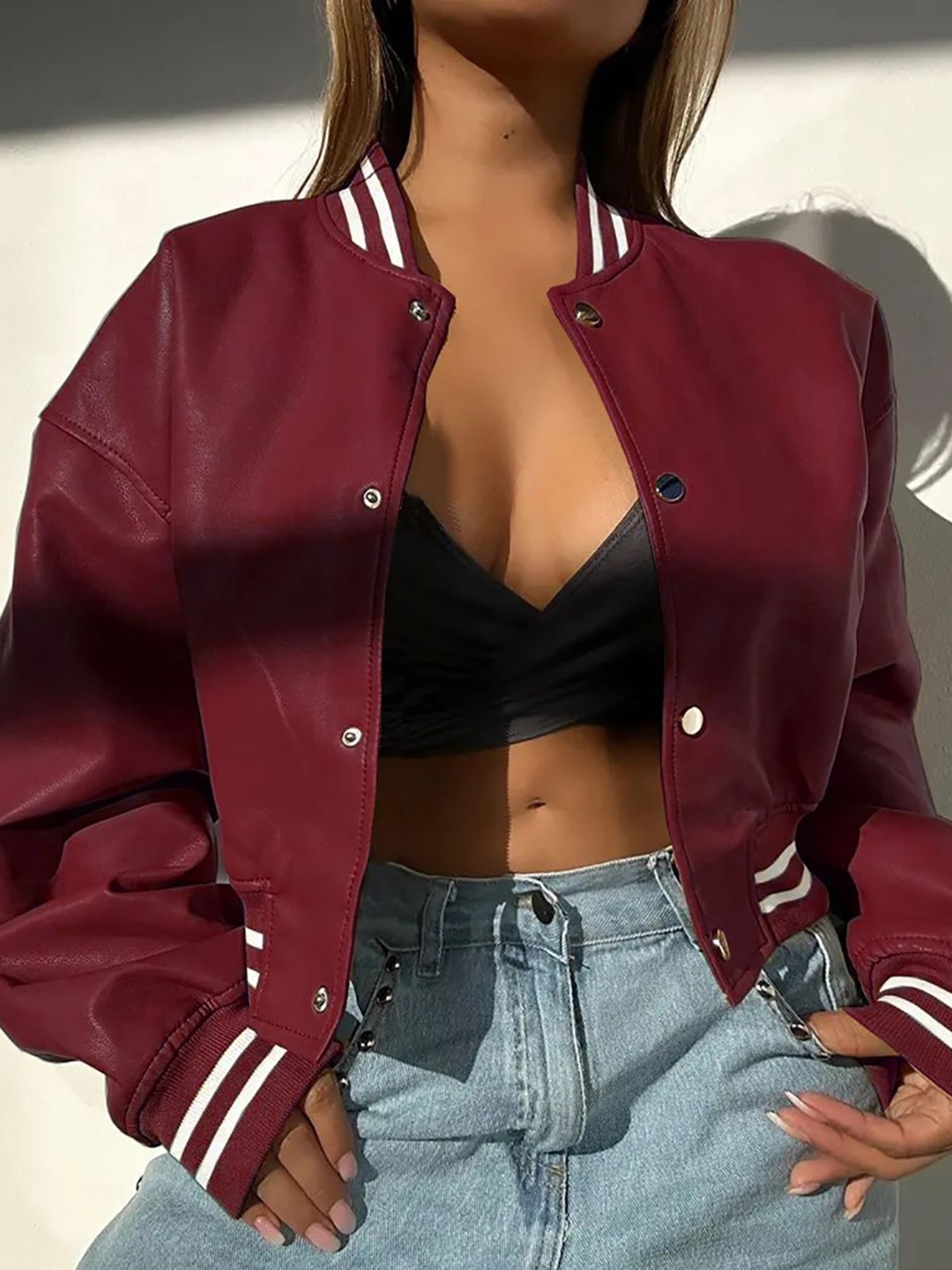 

StyleCast x Revolte Women Leather Lightweight Crop Leather Jacket, Red