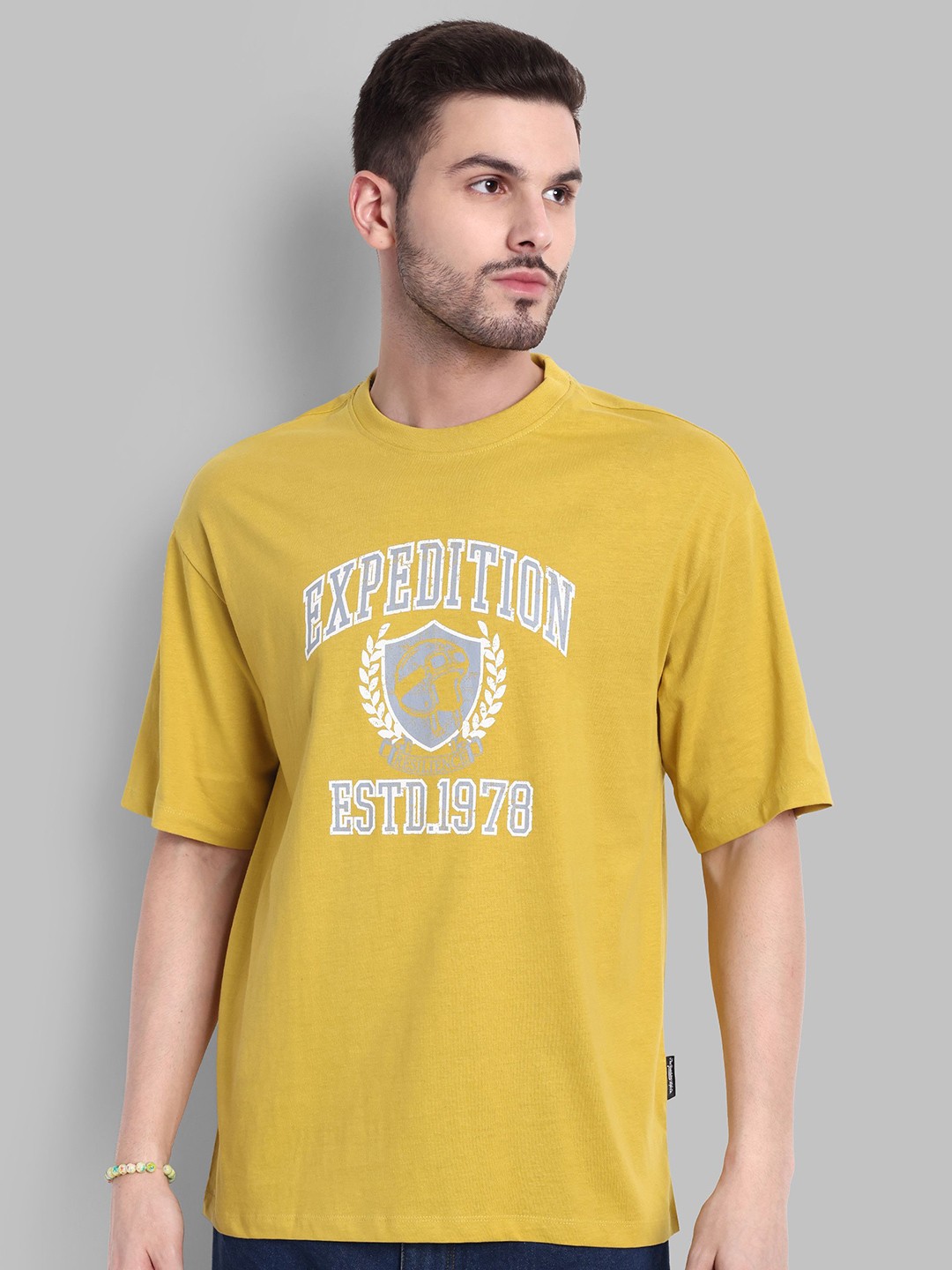 

The Roadster Lifestyle Co. Printed Pure Cotton Relaxed Fit Tshirt, Yellow