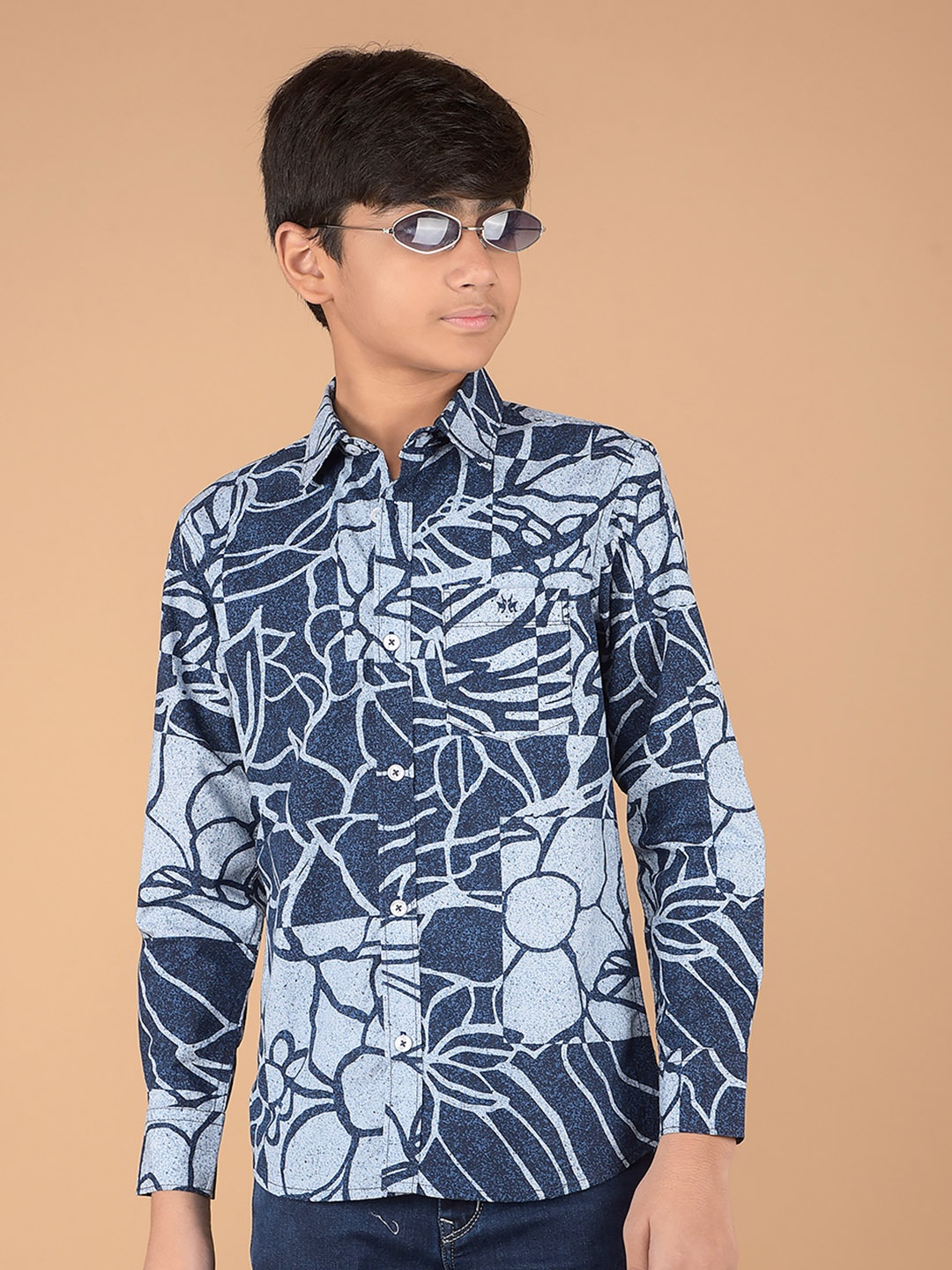 

Crimsoune Club Boys Premium Slim Fit Opaque Printed Casual Shirt, Blue