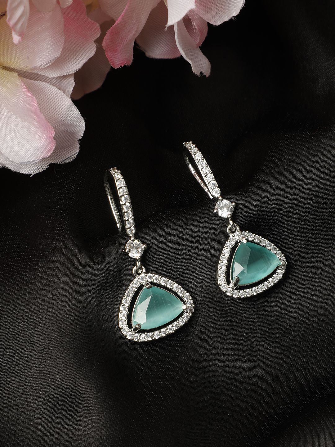 

VIVAZS Silver-Plated American Diamond Studded Contemporary Drop Earrings