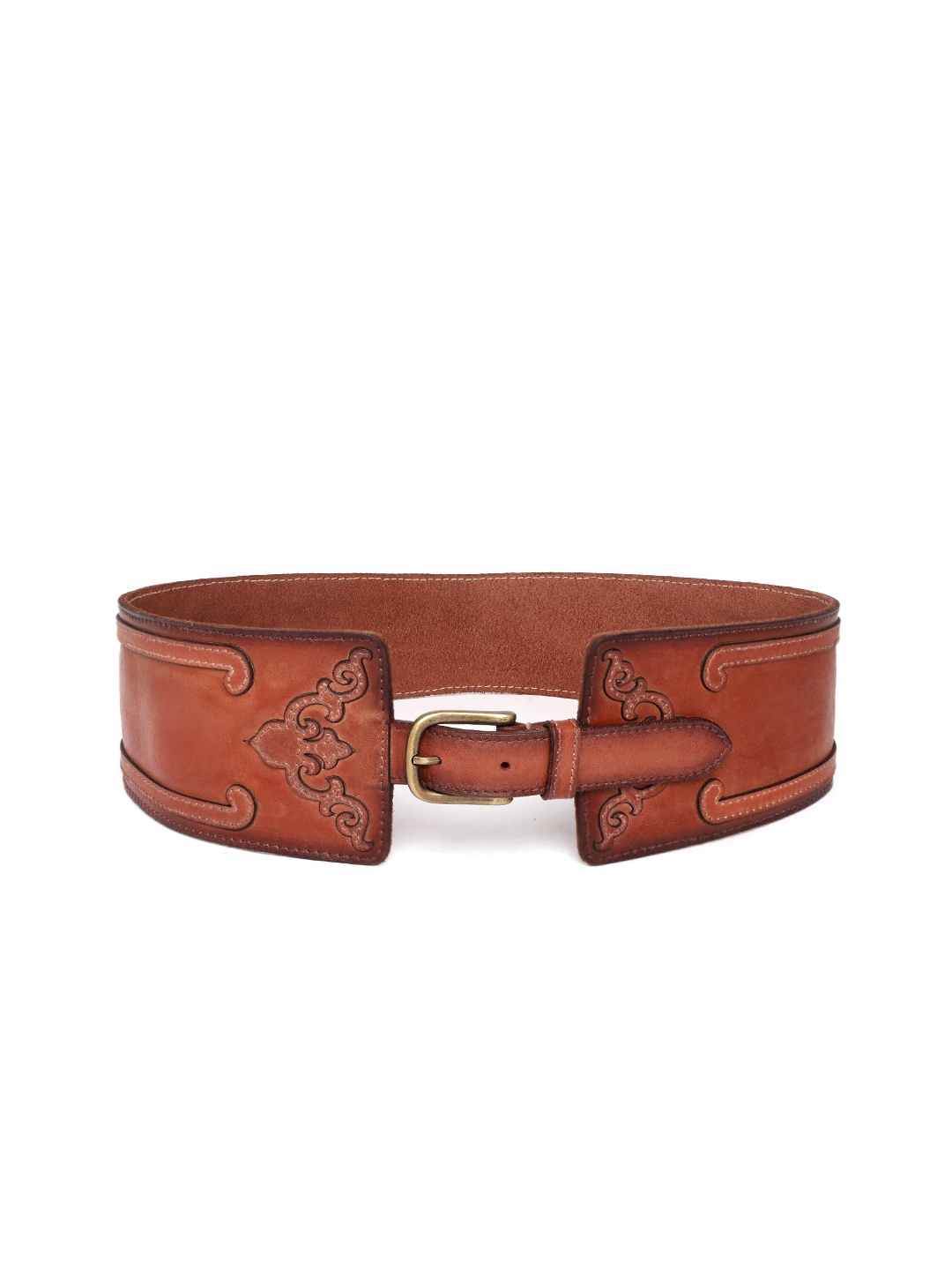 

ART N VINTAGE Women Textured Leather Belt, Brown