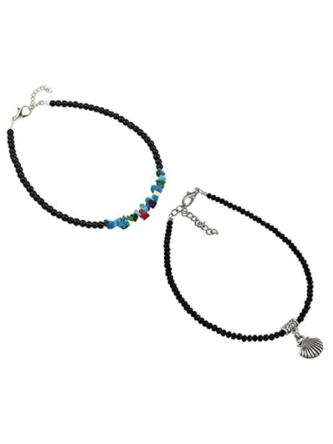 

HIGH TRENDZ Women Set of 2 Anklets, Black