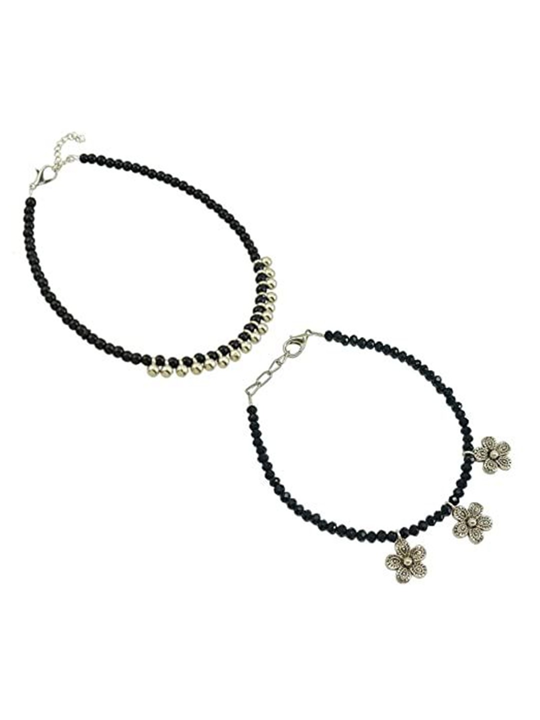 

HIGH TRENDZ Women Set of 2 Anklets, Black