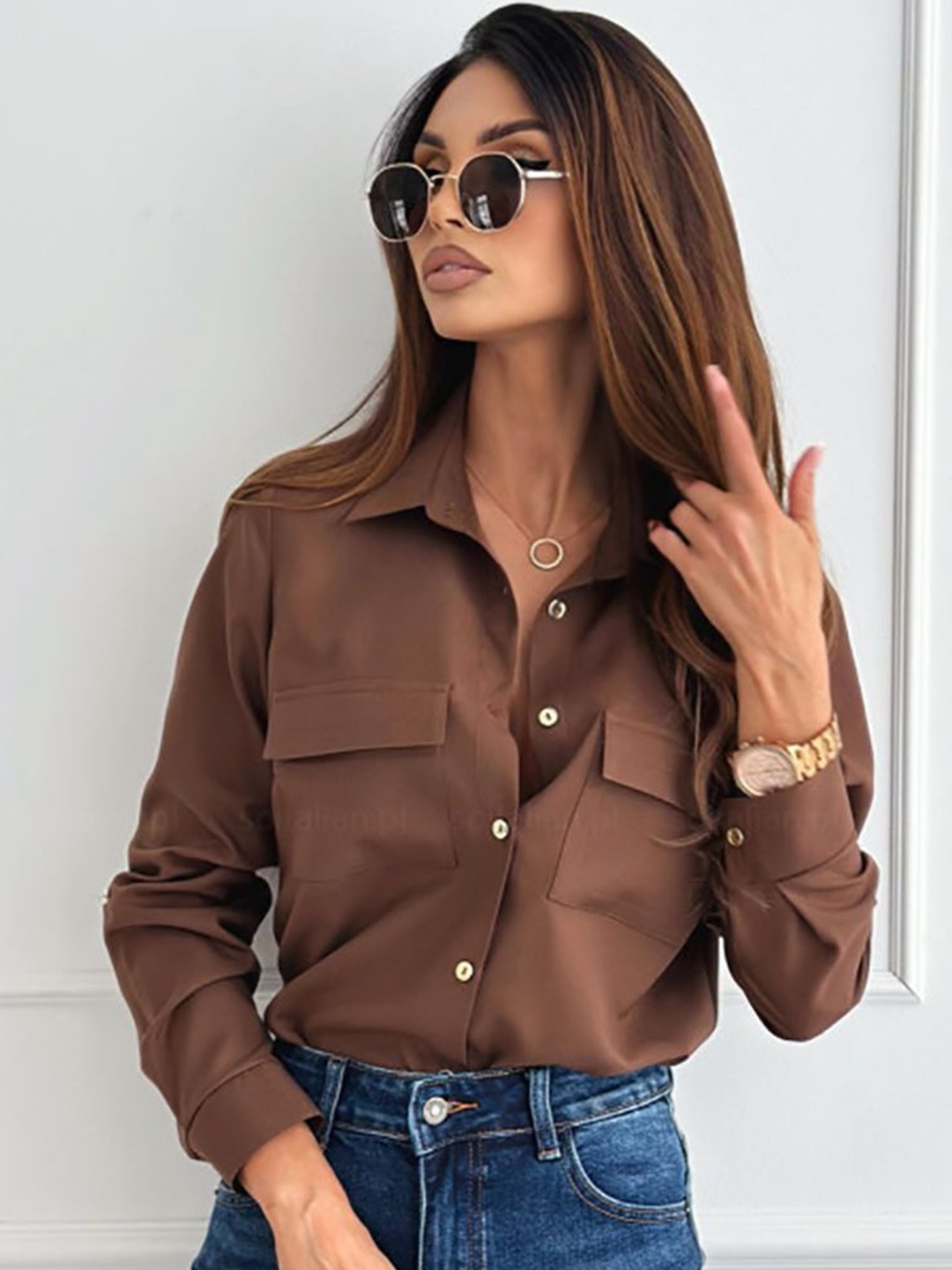 

StyleCast x Revolte Women Opaque Casual Shirt, Brown