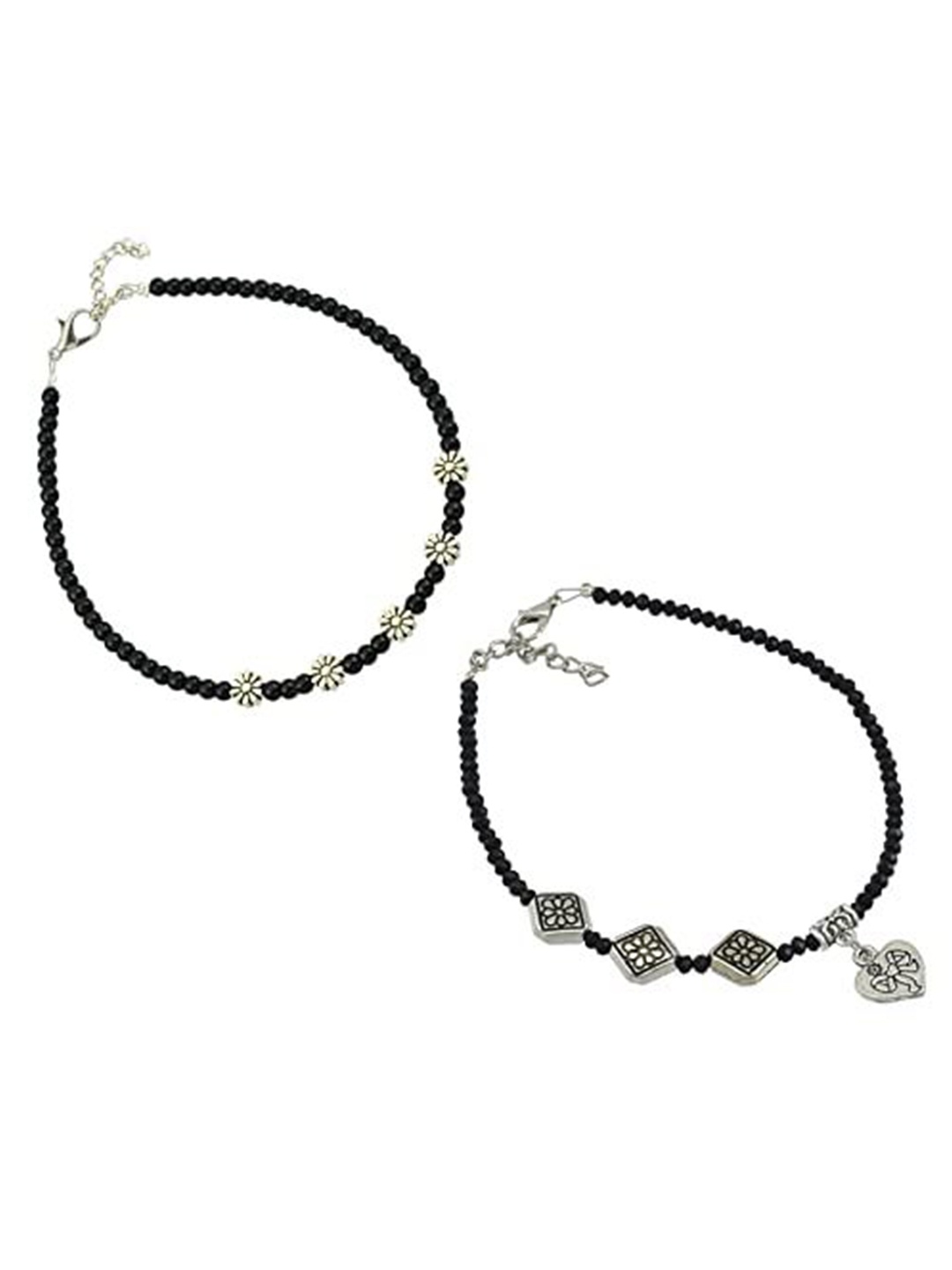

HIGH TRENDZ Women Set of 2 Anklets, Black