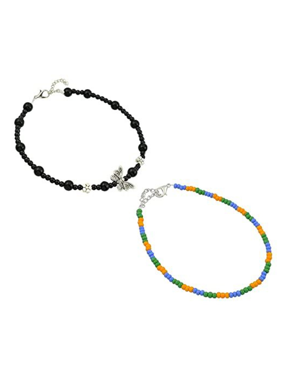 

HIGH TRENDZ Women Set of 2 Anklets, Black