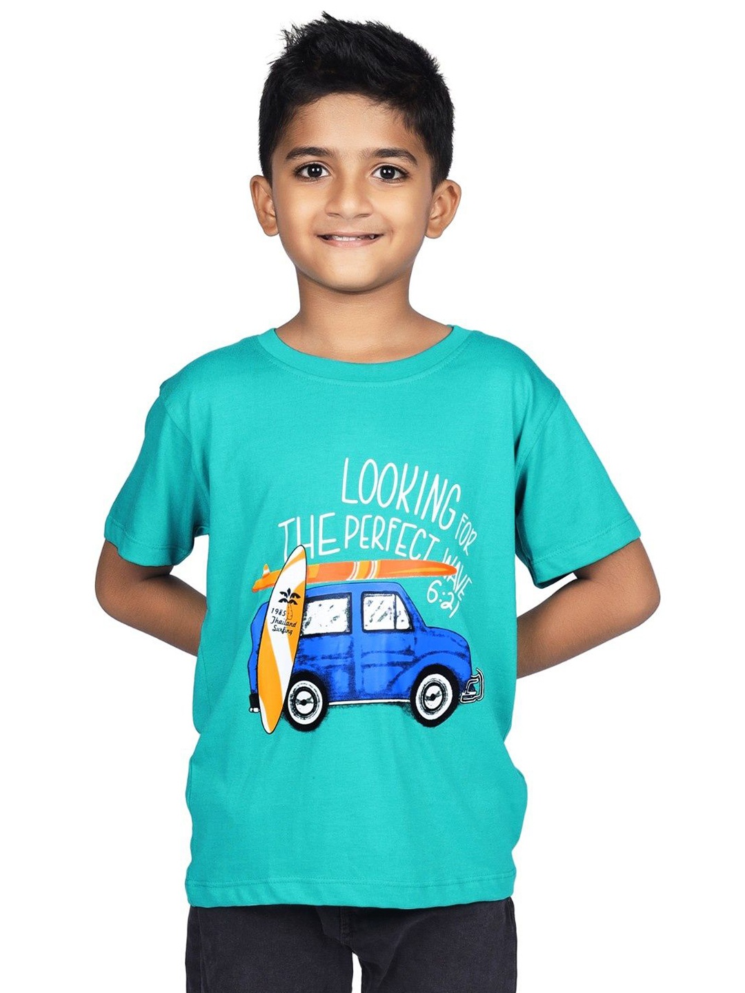 

CRAZYPENGUIN ELITE Boys Graphic Printed Round Neck Cotton Relaxed Fit T-shirt, Sea green