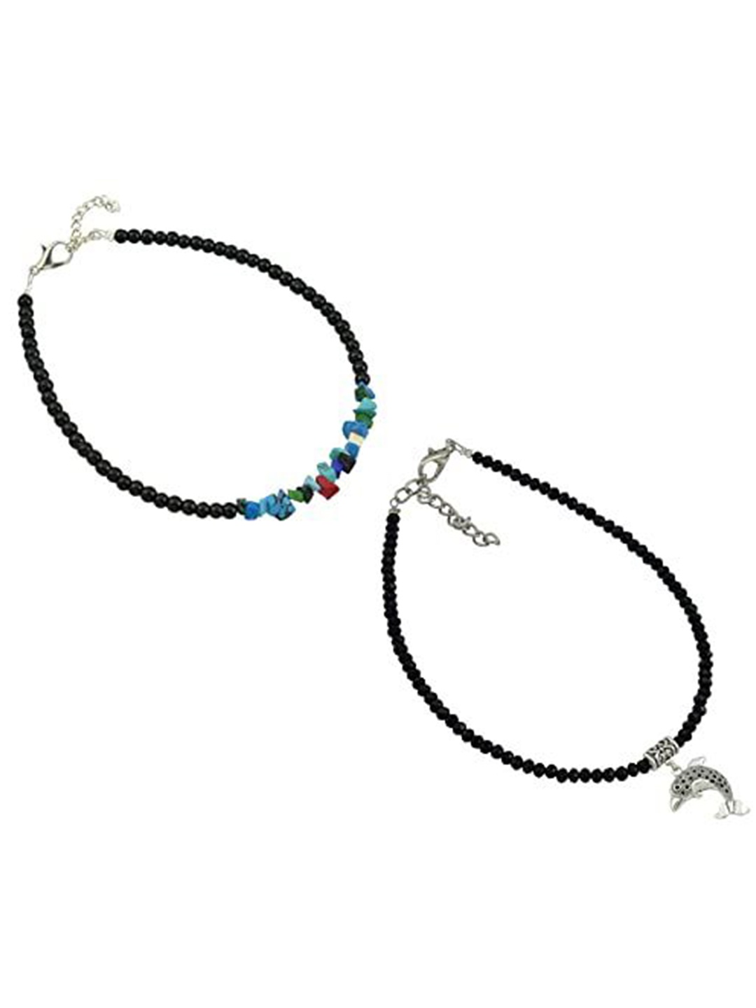 

HIGH TRENDZ Women Set of 2 Anklets, Black