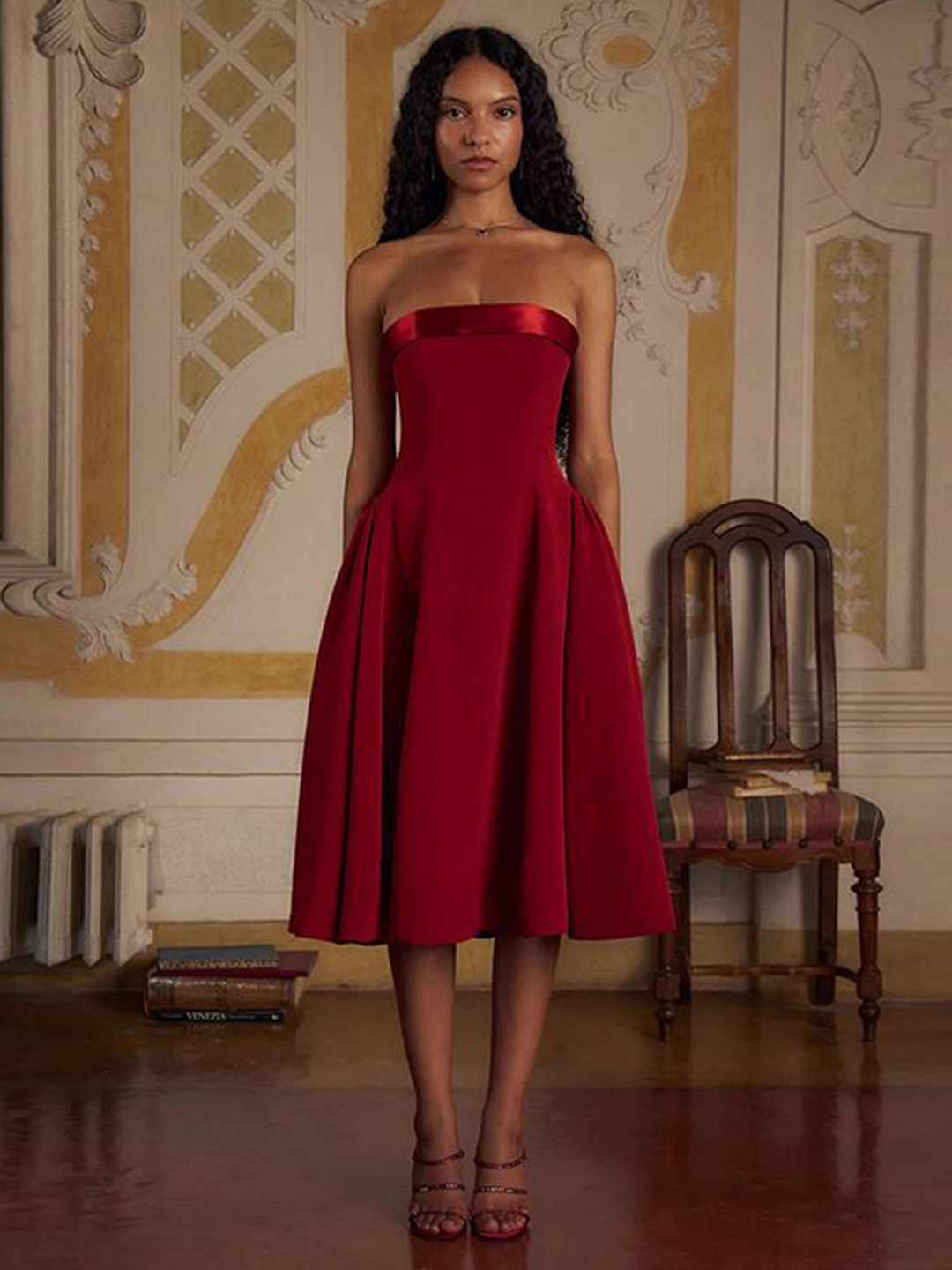 

MIAKEE A-Line Midi Dress, Red