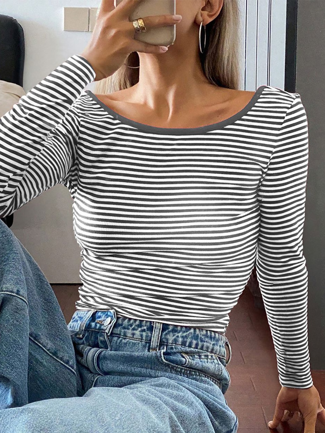 

StyleCast x Revolte Striped Crop Top, Grey