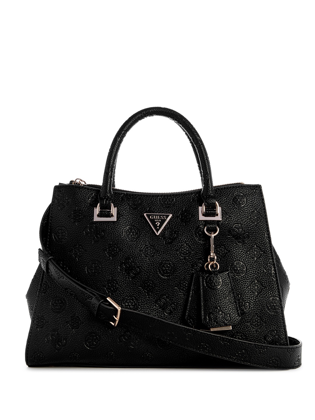 

GUESS Brand Logo Textured Structured Handheld Bag, Black