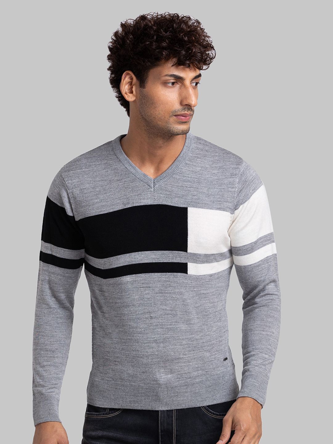 

Parx Men Striped Pullover, Grey