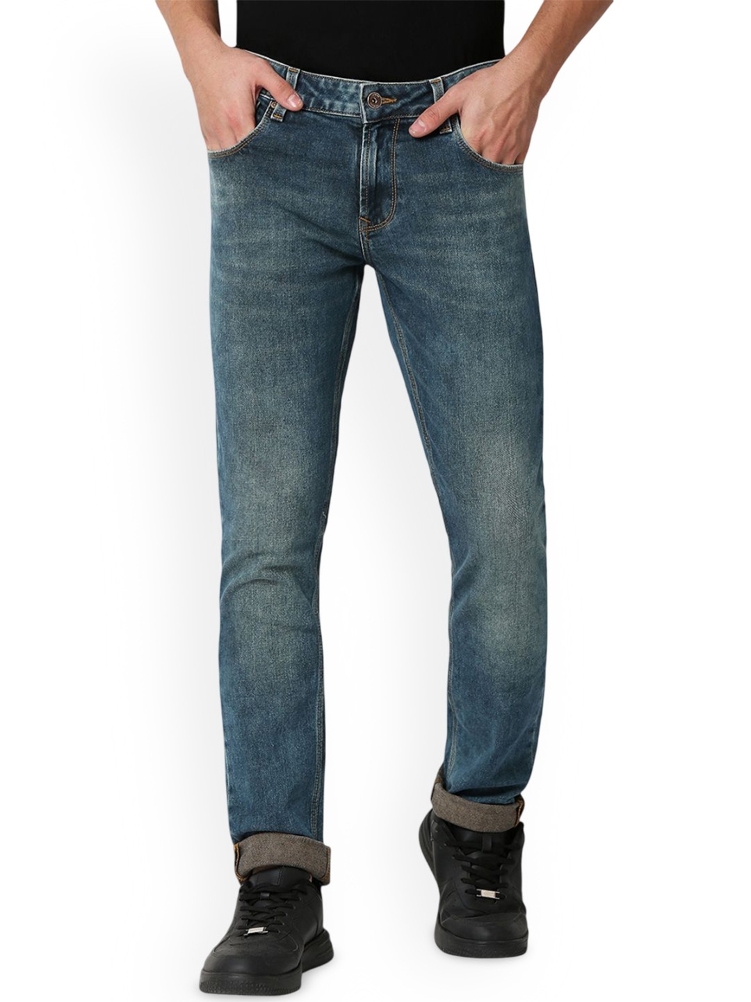 

SPYKAR Men Skinny Fit Low-Rise Heavy Fade Jeans, Blue