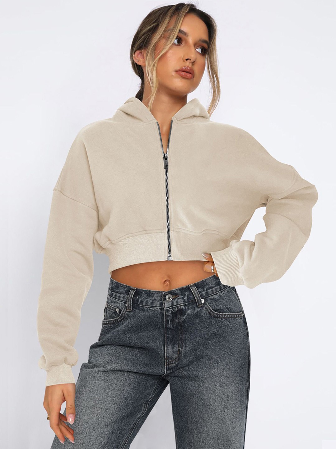 

StyleCast x Revolte Women Lightweight Crop Open Front Jacket, Beige