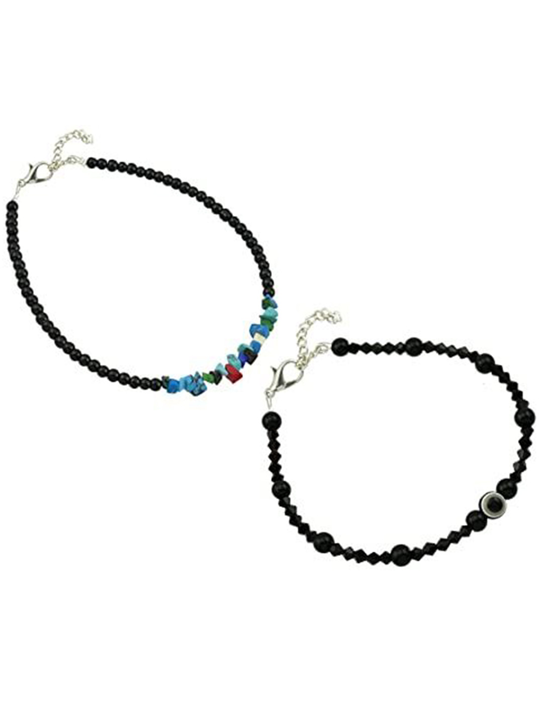 

HIGH TRENDZ Women Set of 2 Anklets, Black