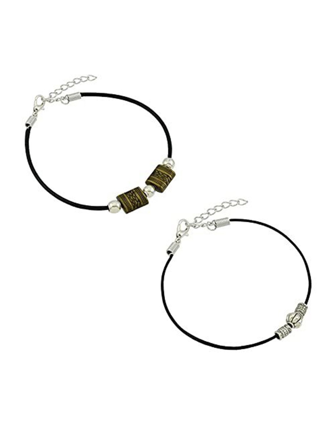 

HIGH TRENDZ Women Set of 2 Anklets, Black