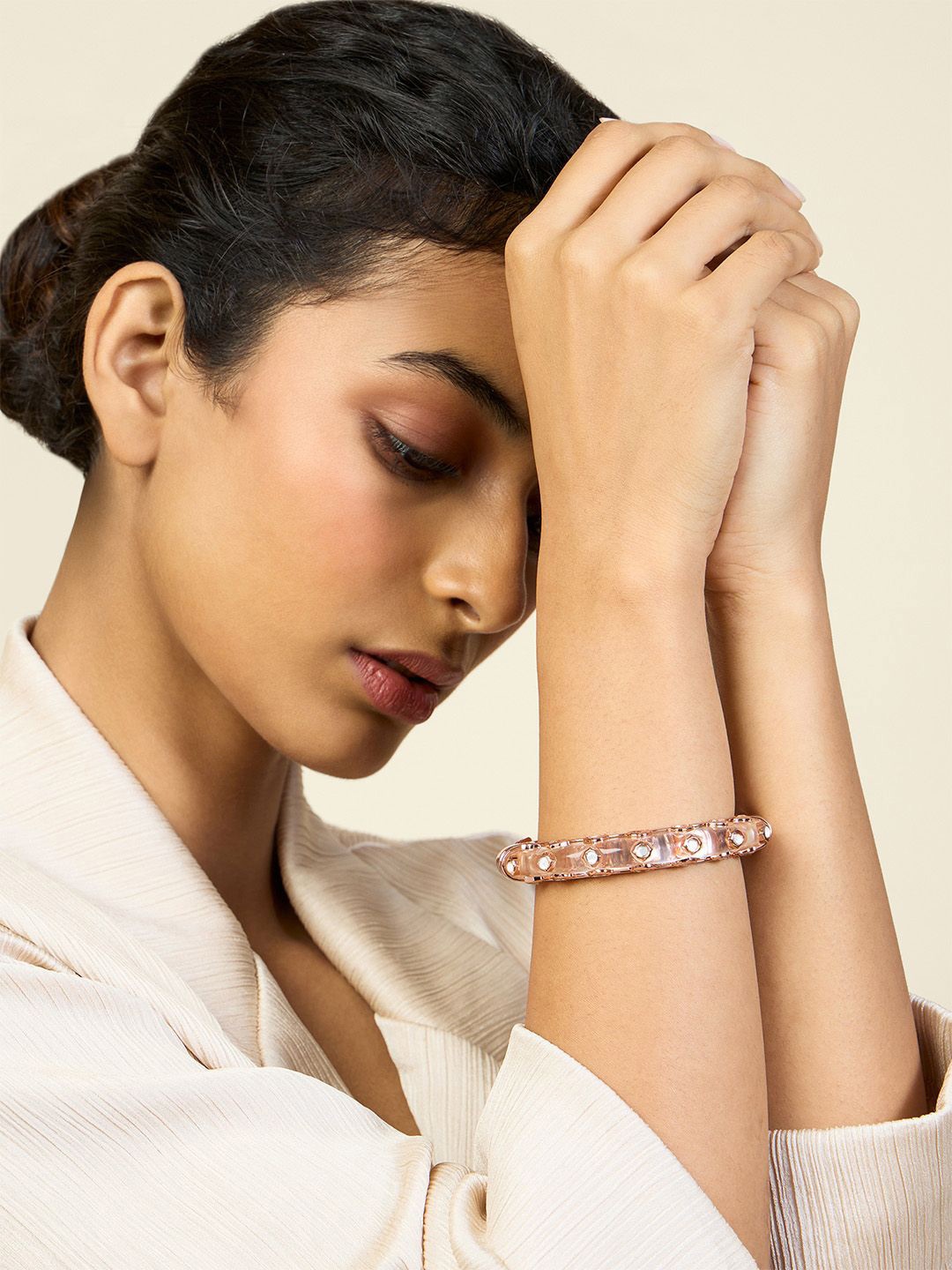 

Isharya Rose Gold-Plated Stone Studded Bangle-Style Bracelet